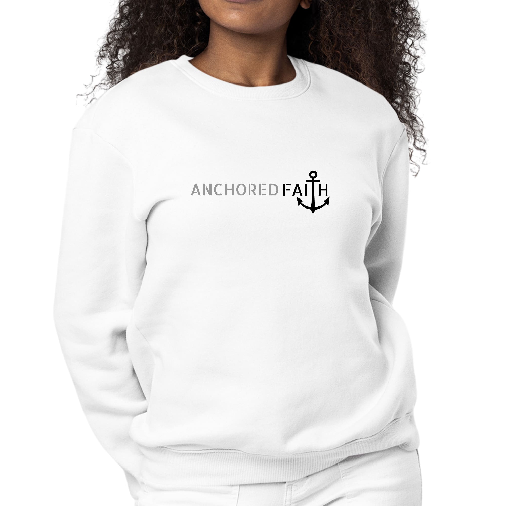 Womens Graphic Sweatshirt Anchored Faith Grey And Black Print-0