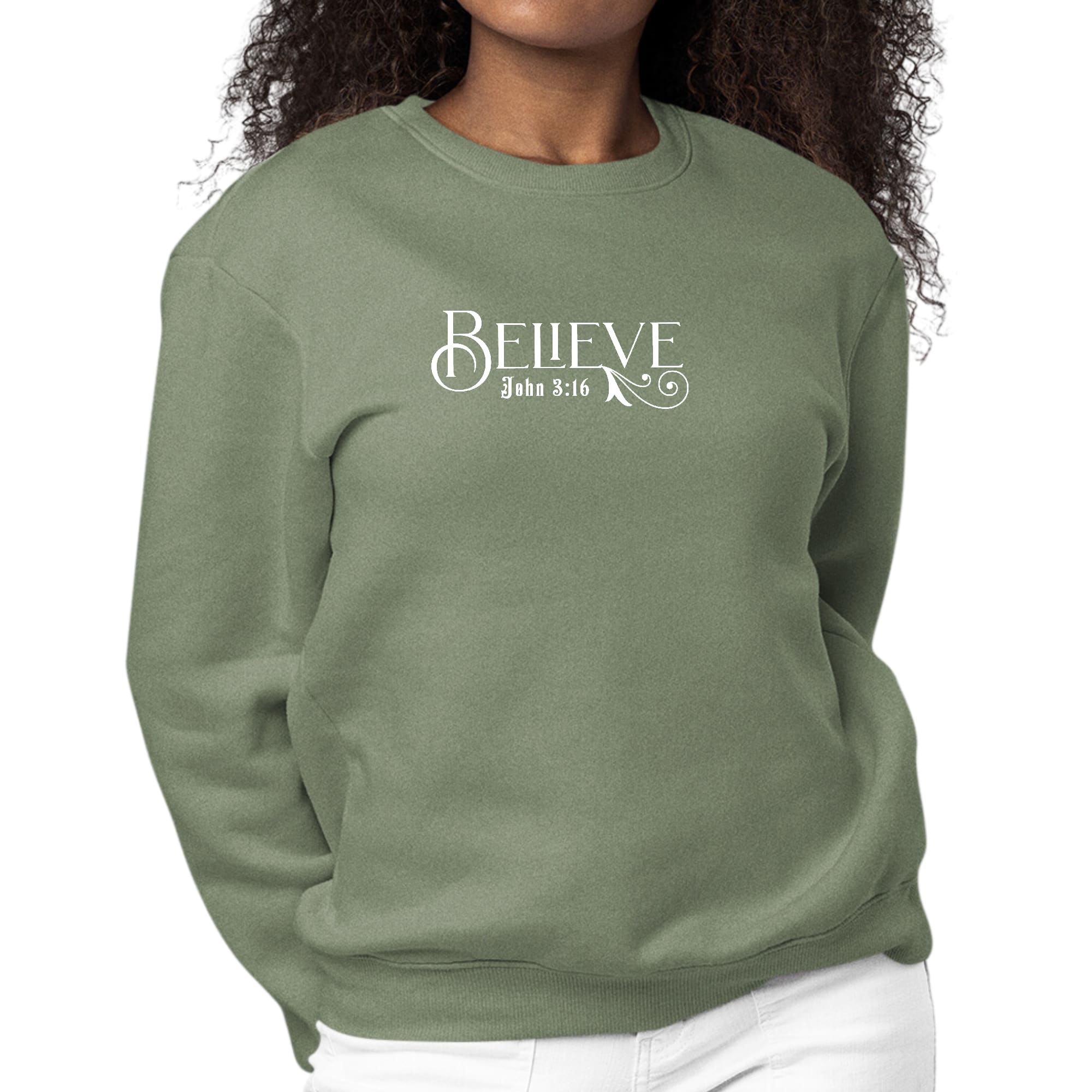 Womens Graphic Sweatshirt Believe John 3:16-7