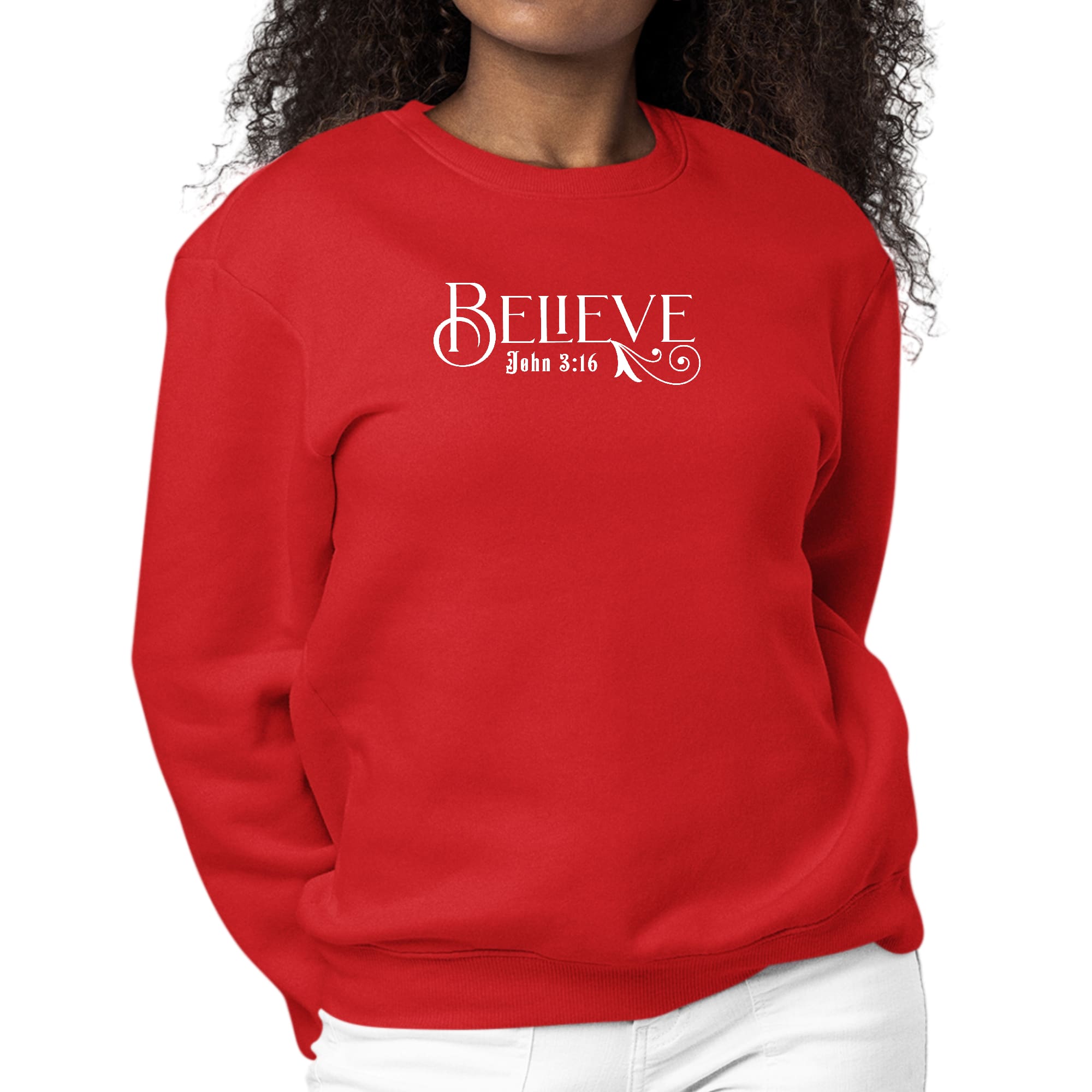 Womens Graphic Sweatshirt Believe John 3:16-1