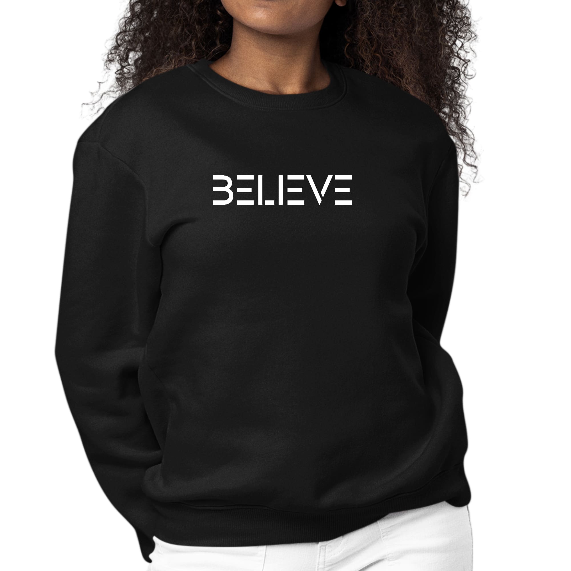 Womens Graphic Sweatshirt Believe White Print-0