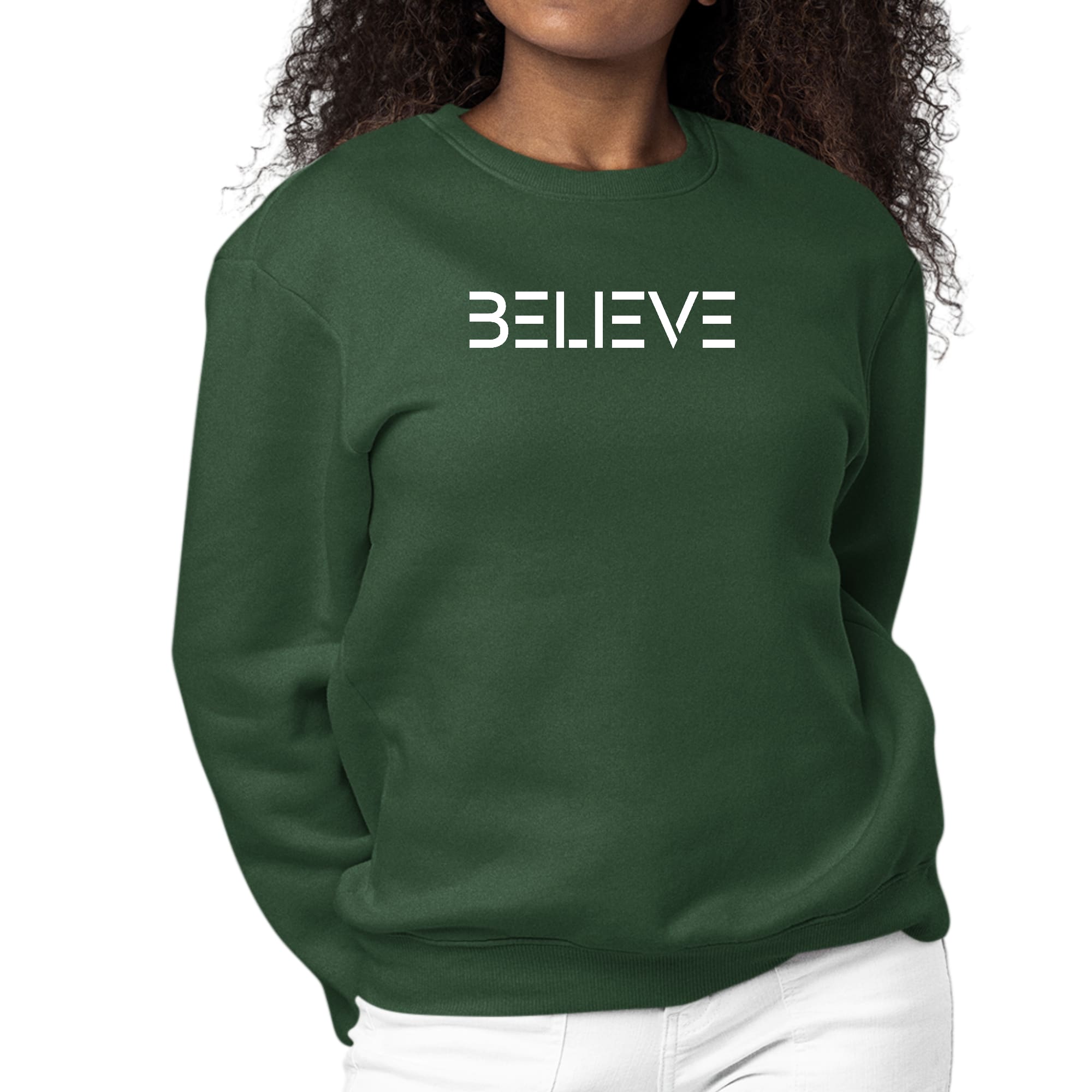 Womens Graphic Sweatshirt Believe White Print-4