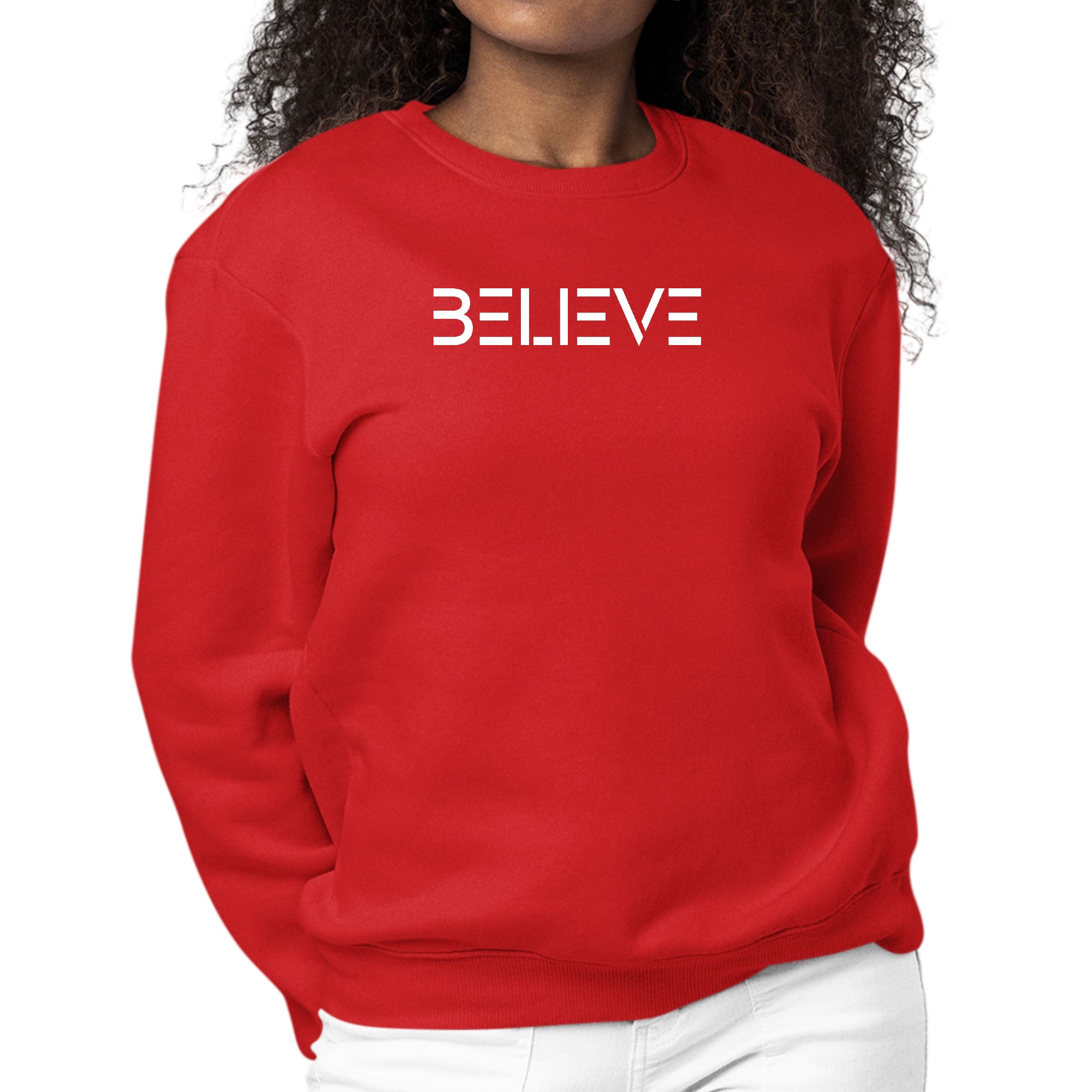 Womens Graphic Sweatshirt Believe White Print-1