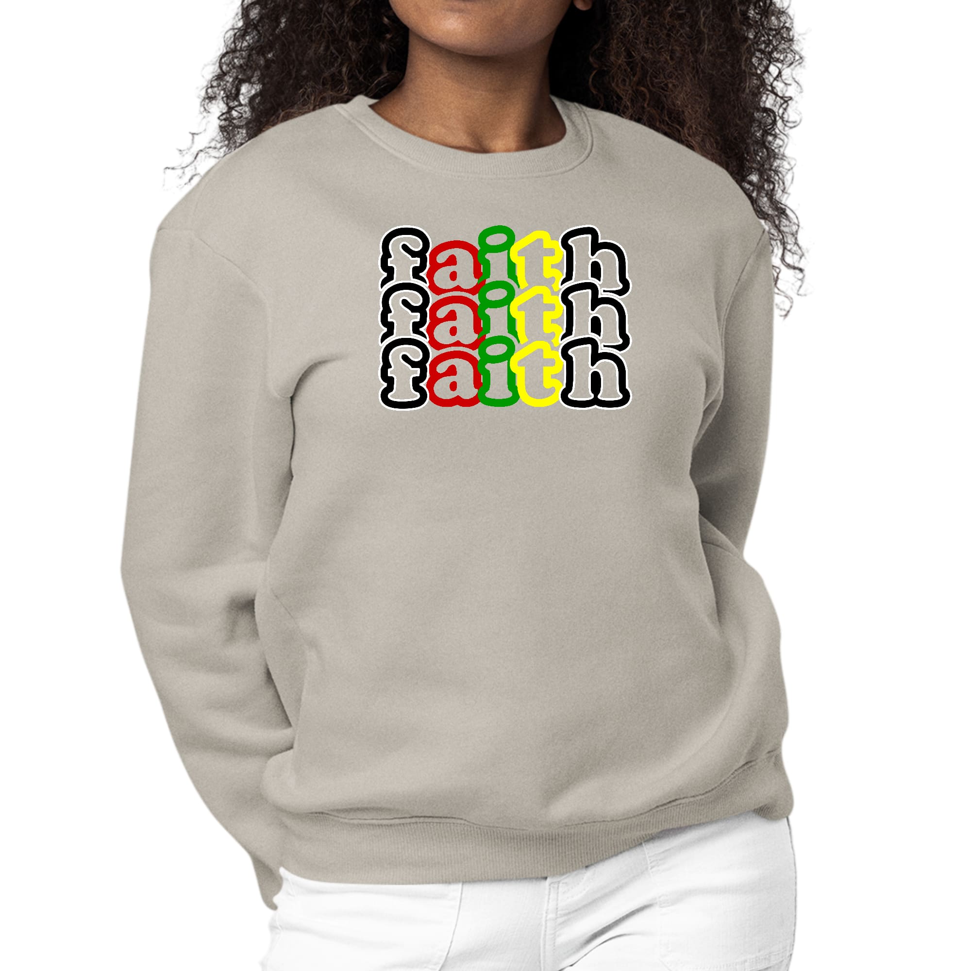 Womens Graphic Sweatshirt Faith Stack Multicolor Black Illustration-4