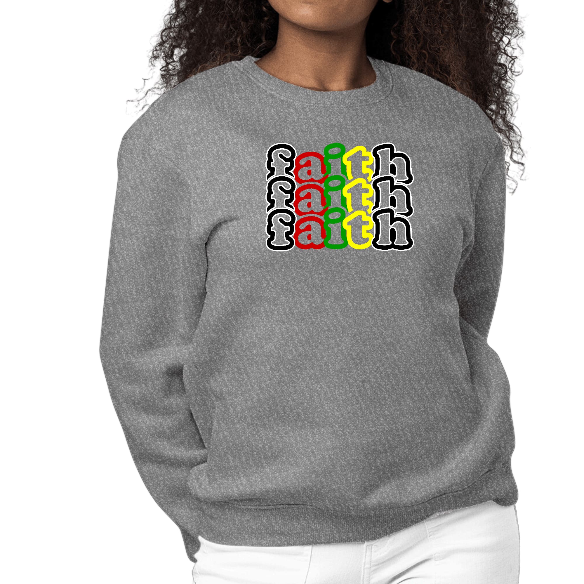 Womens Graphic Sweatshirt Faith Stack Multicolor Black Illustration-7