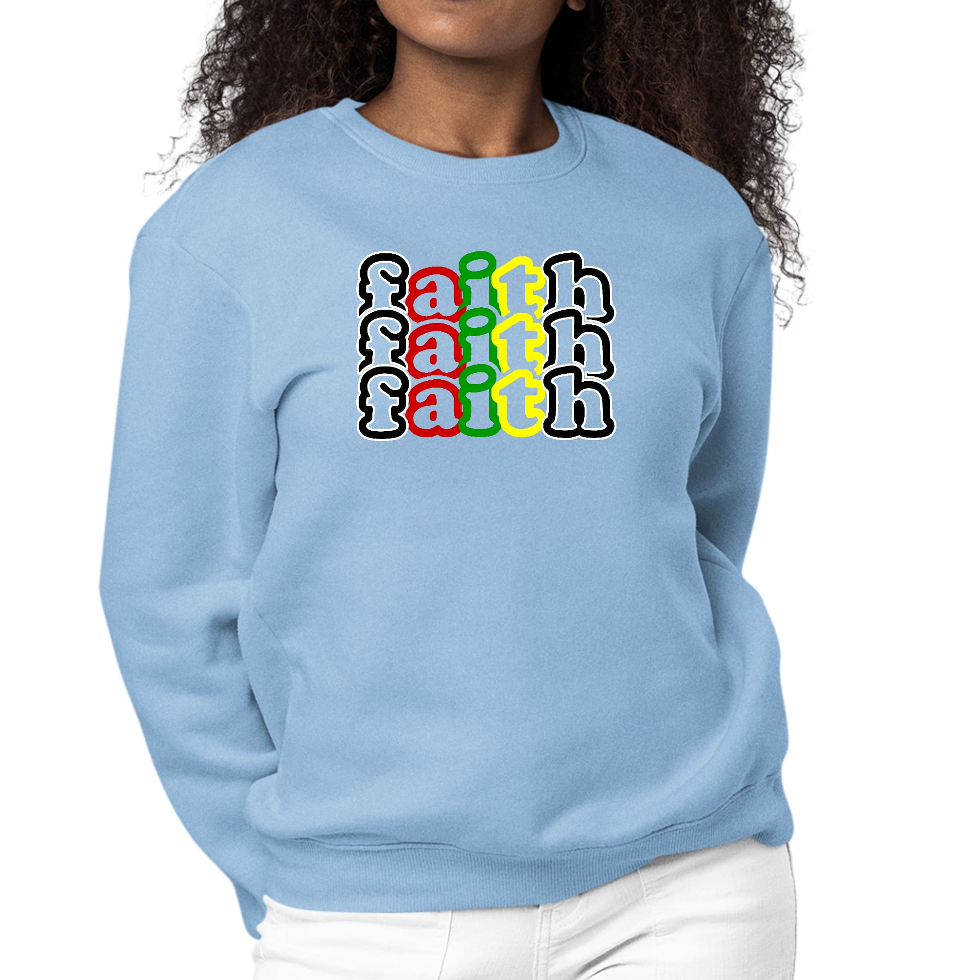 Womens Graphic Sweatshirt Faith Stack Multicolor Black Illustration-5