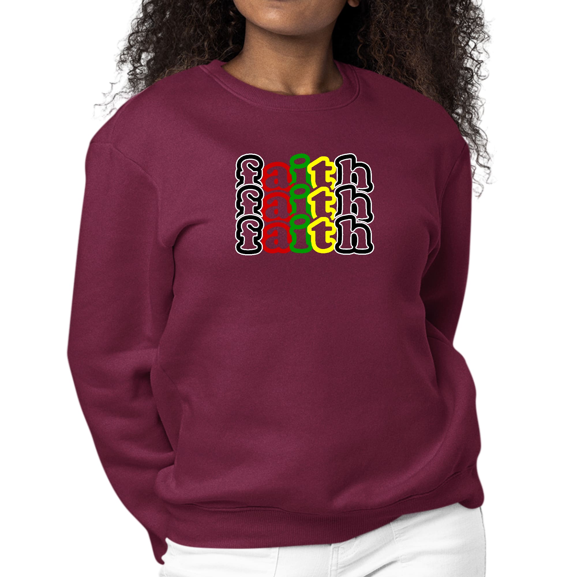 Womens Graphic Sweatshirt Faith Stack Multicolor Black Illustration-3