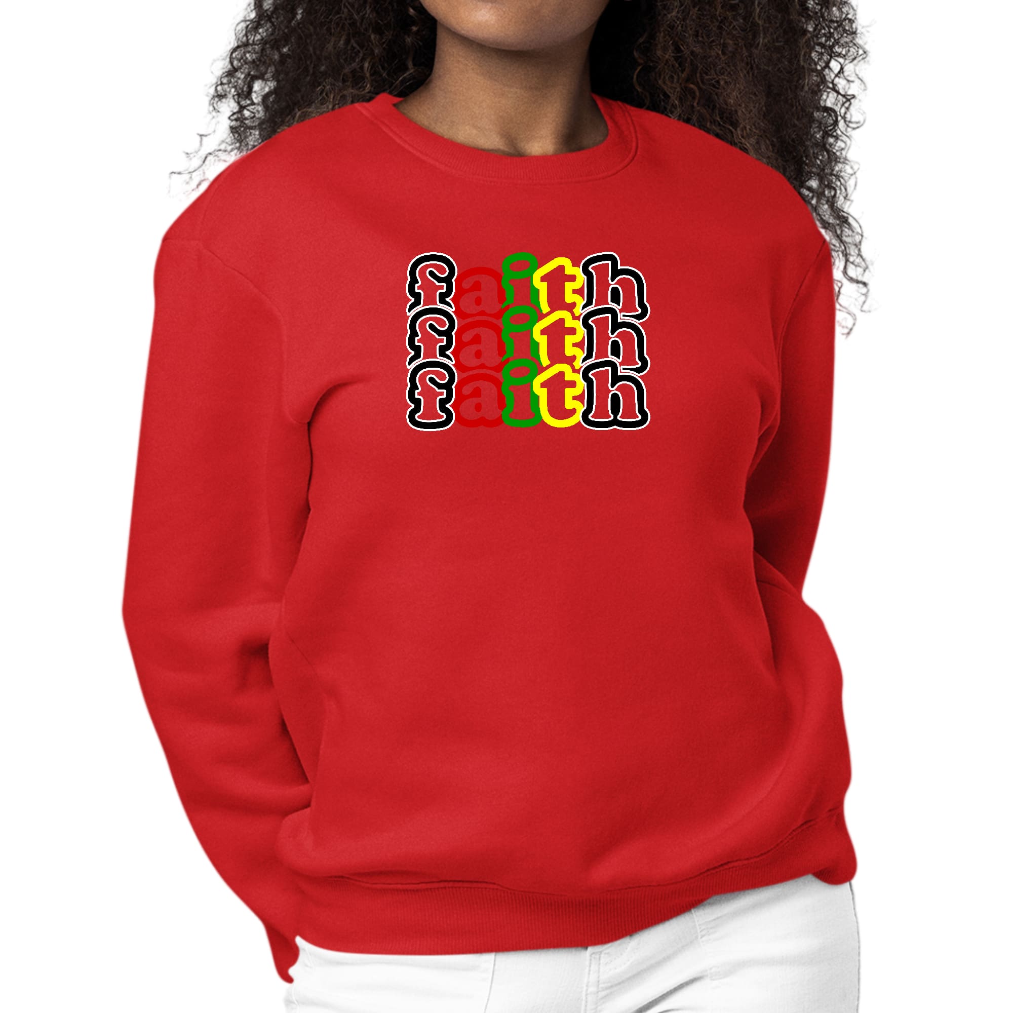 Womens Graphic Sweatshirt Faith Stack Multicolor Black Illustration-1