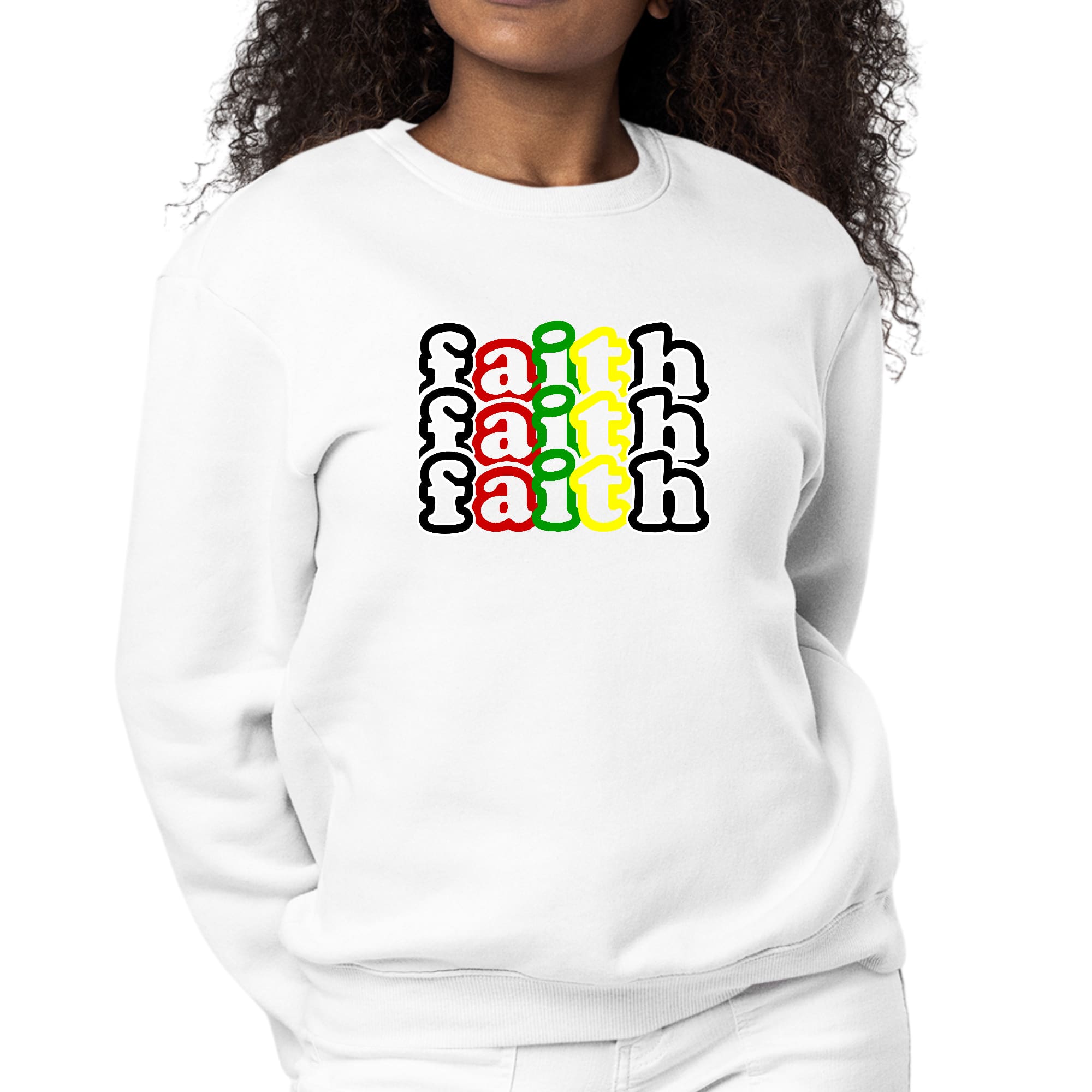 Womens Graphic Sweatshirt Faith Stack Multicolor Black Illustration-0