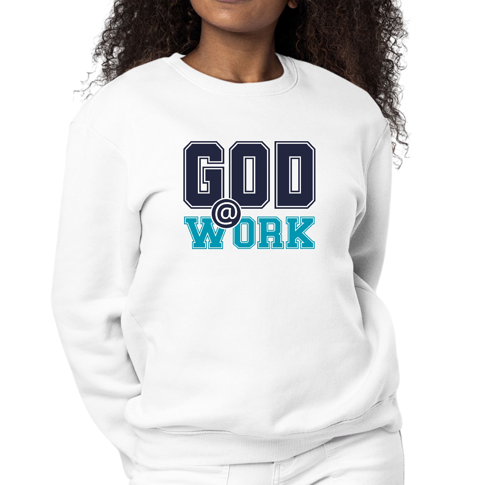 Womens Graphic Sweatshirt God @ Work Navy Blue and Blue Green Print-0