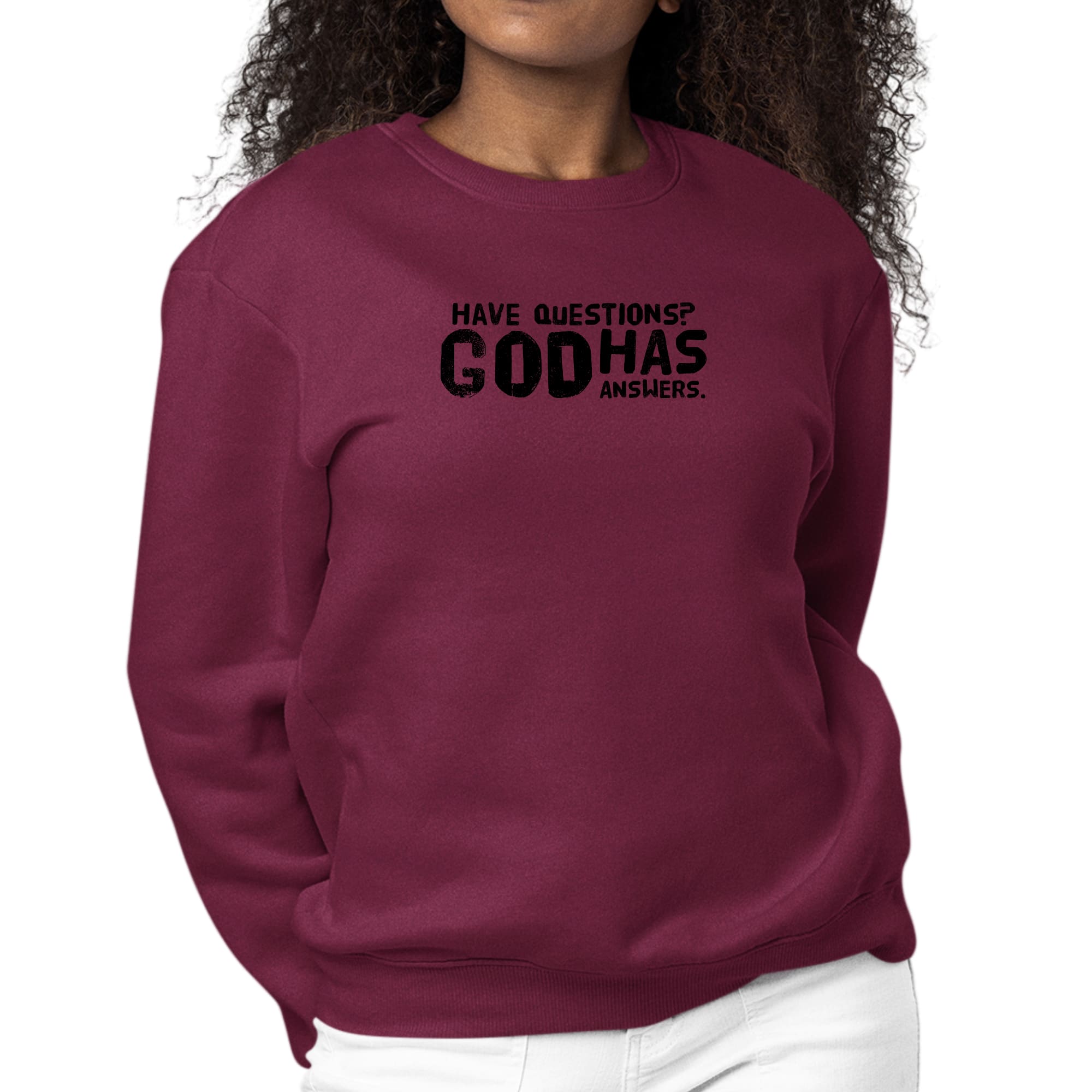 Womens Graphic Sweatshirt have Questions God has Answers Black-3