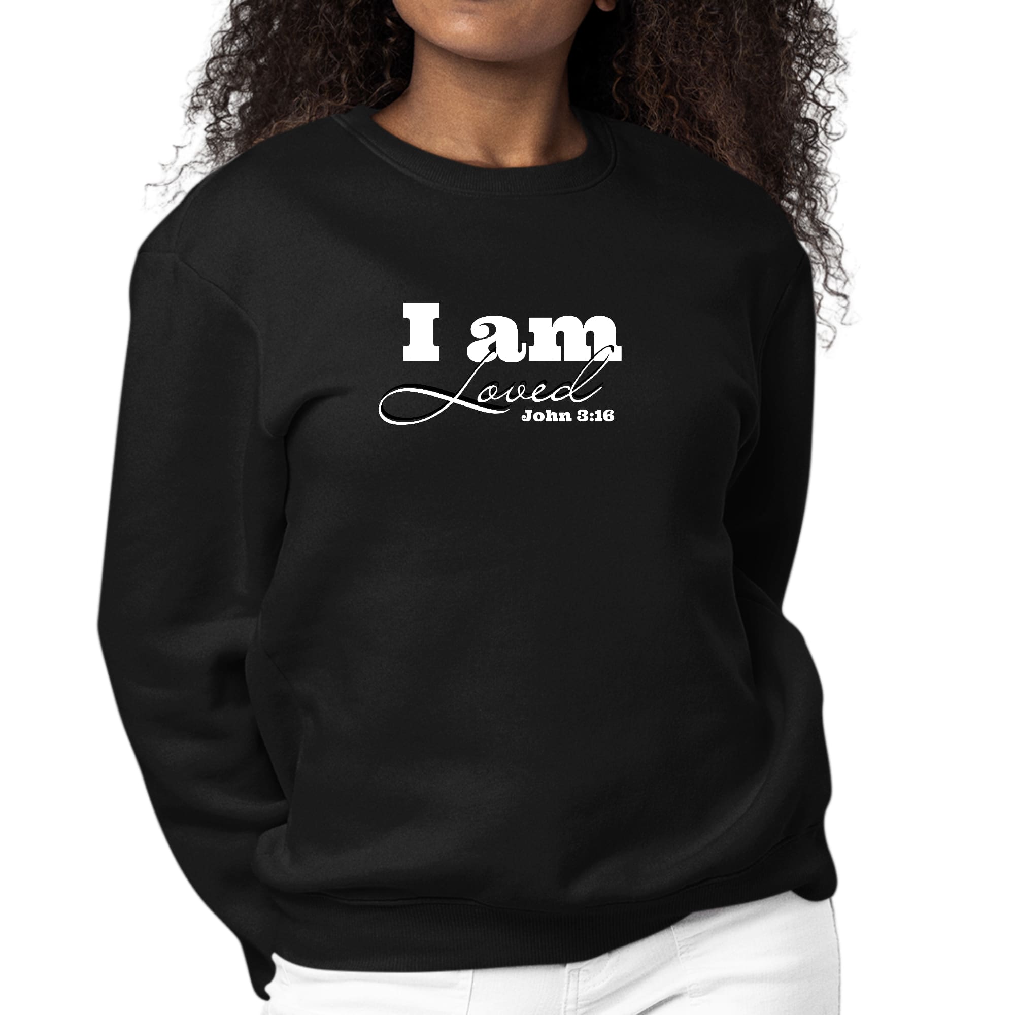 Womens Graphic Sweatshirt i am Loved - John 3:16 Illustration-0