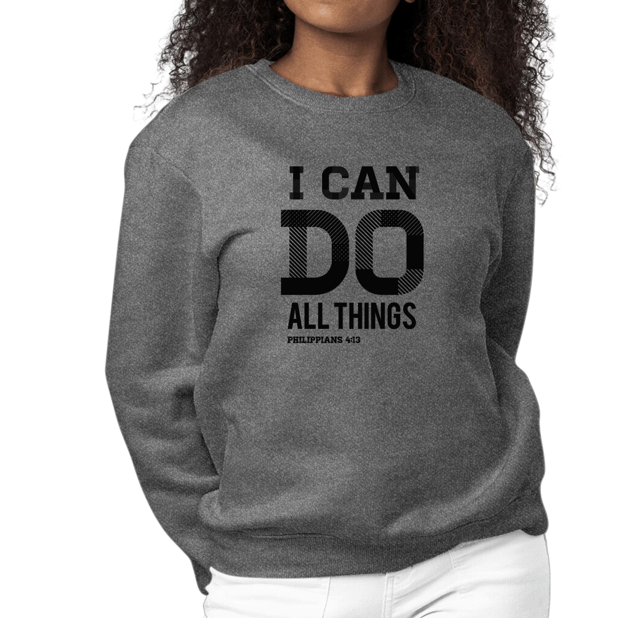 Womens Graphic Sweatshirt i can do All Things Philippians 4:13 Black-6