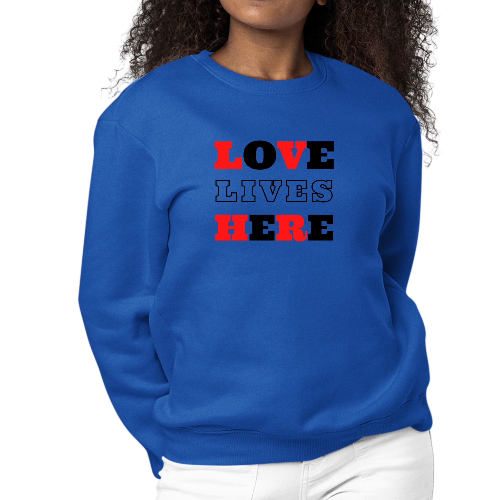 Womens Graphic Sweatshirt Love Lives Here Christian Red Black-2