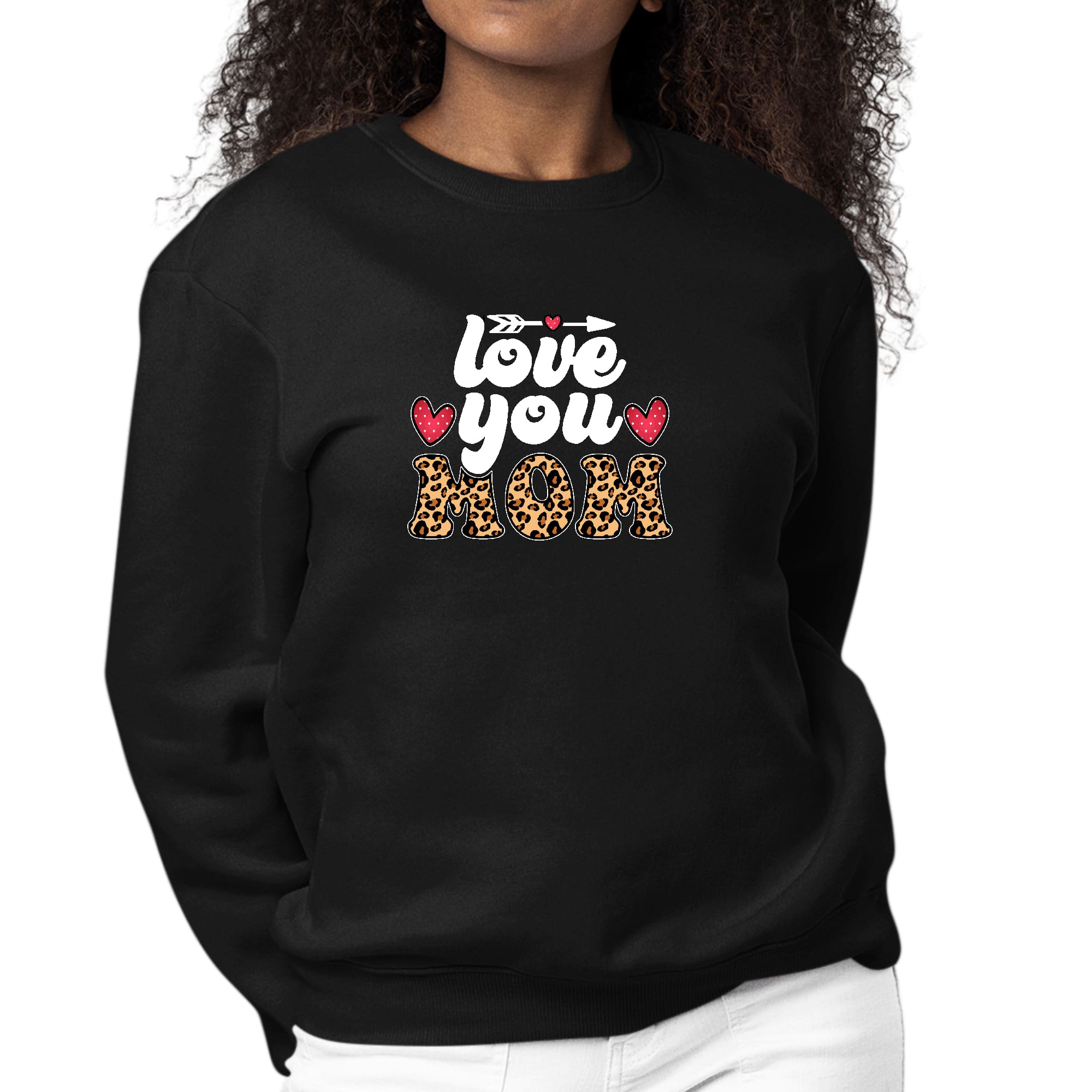 Womens Graphic Sweatshirt Love you Mom Leopard Print-0