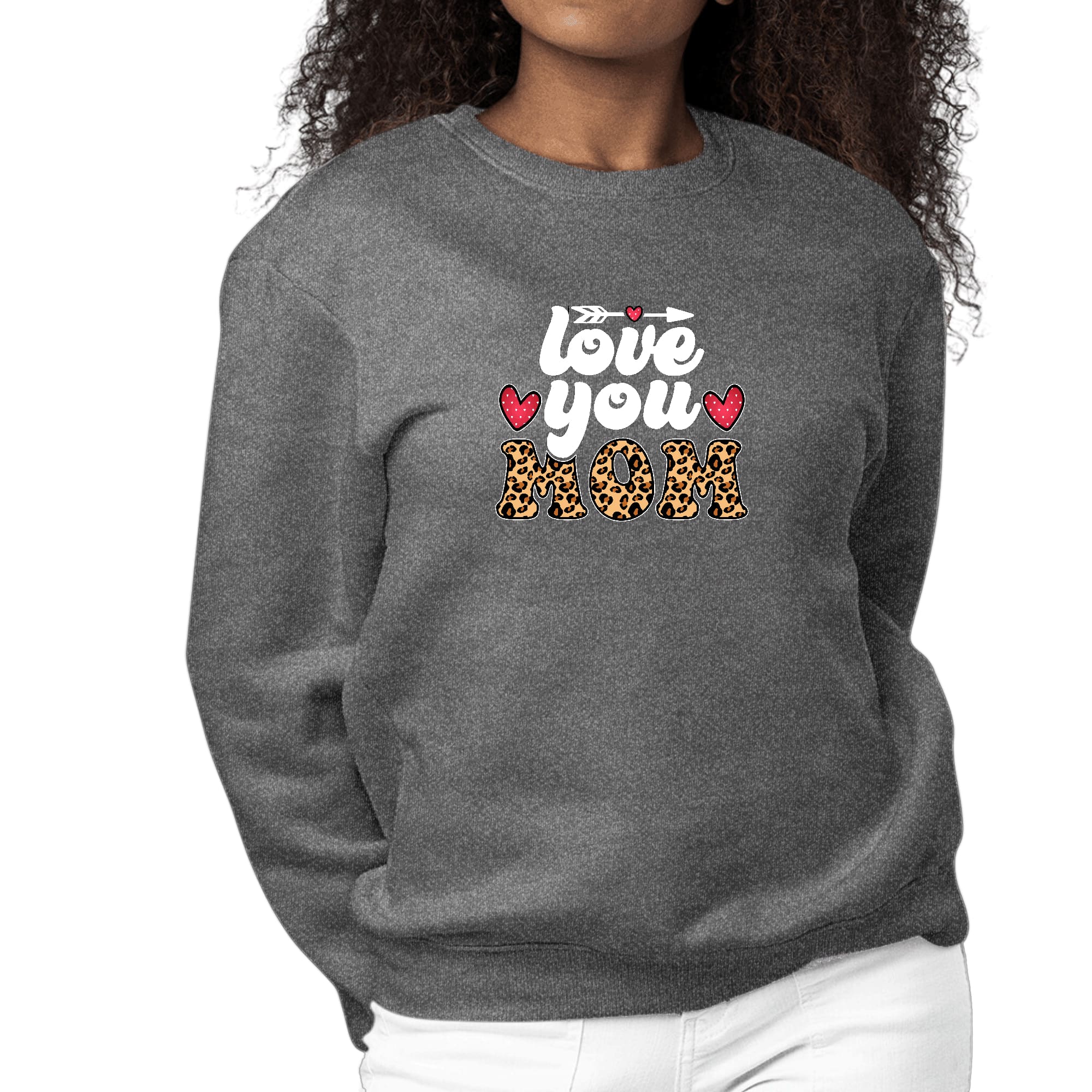 Womens Graphic Sweatshirt Love you Mom Leopard Print-6