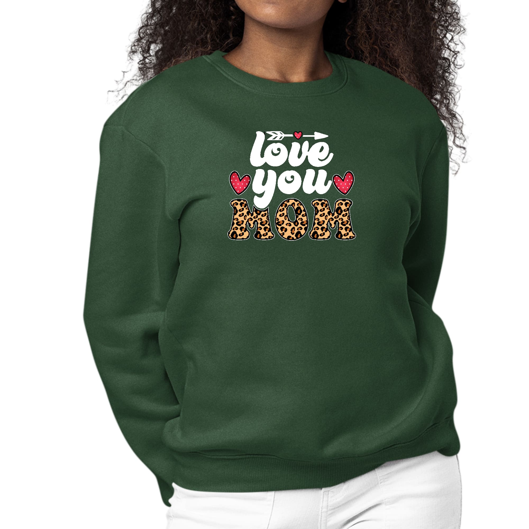 Womens Graphic Sweatshirt Love you Mom Leopard Print-4