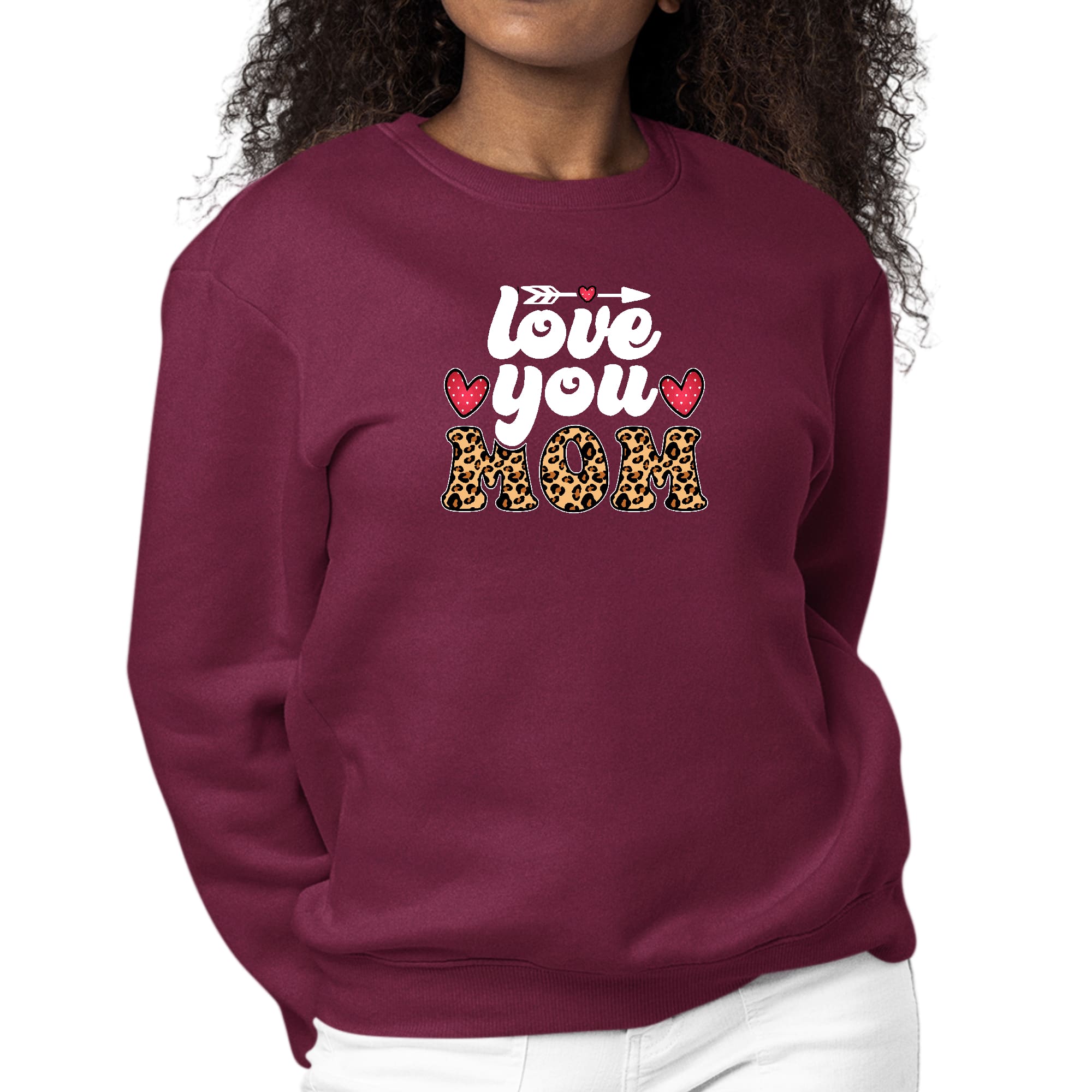 Womens Graphic Sweatshirt Love you Mom Leopard Print-5