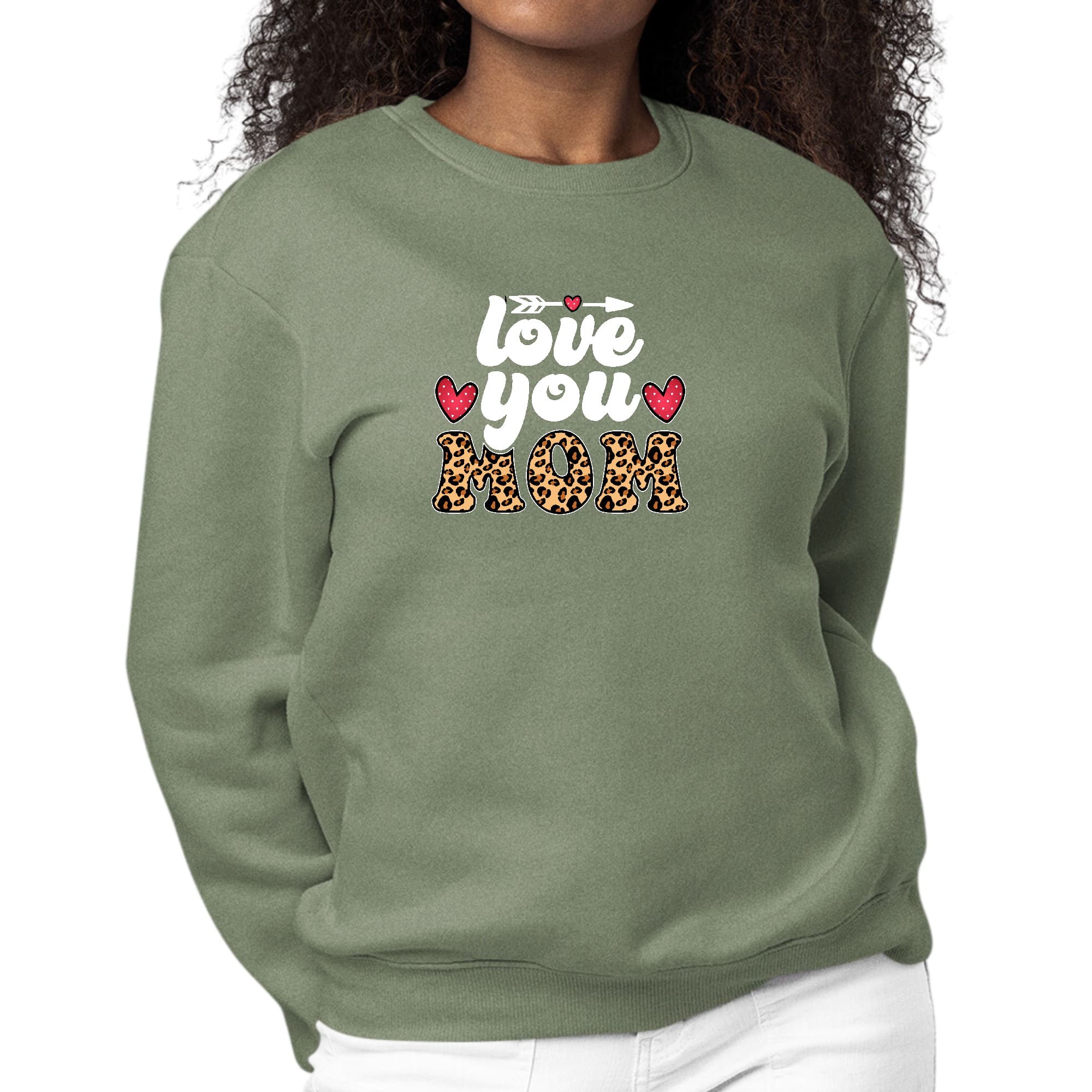 Womens Graphic Sweatshirt Love you Mom Leopard Print-7