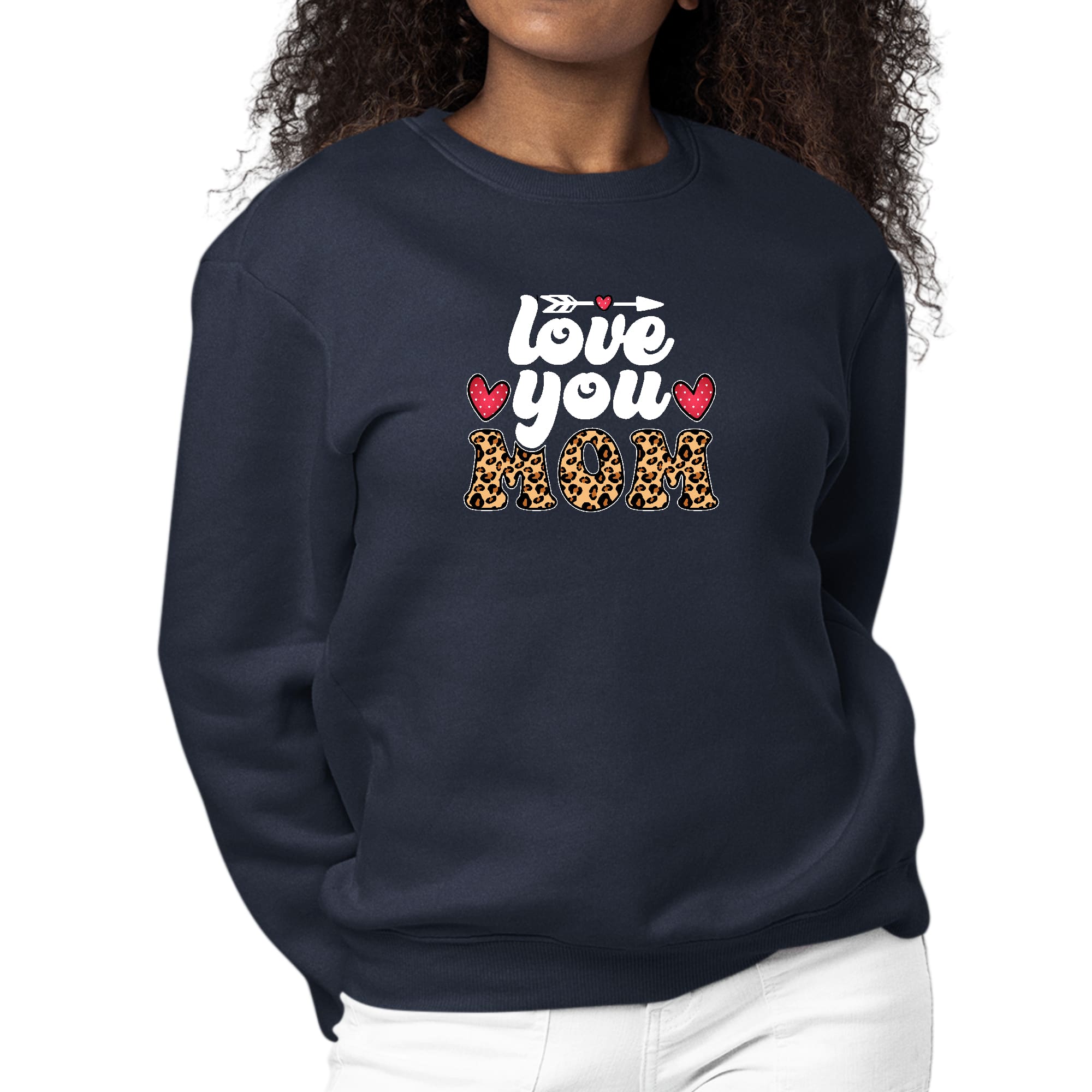 Womens Graphic Sweatshirt Love you Mom Leopard Print-2