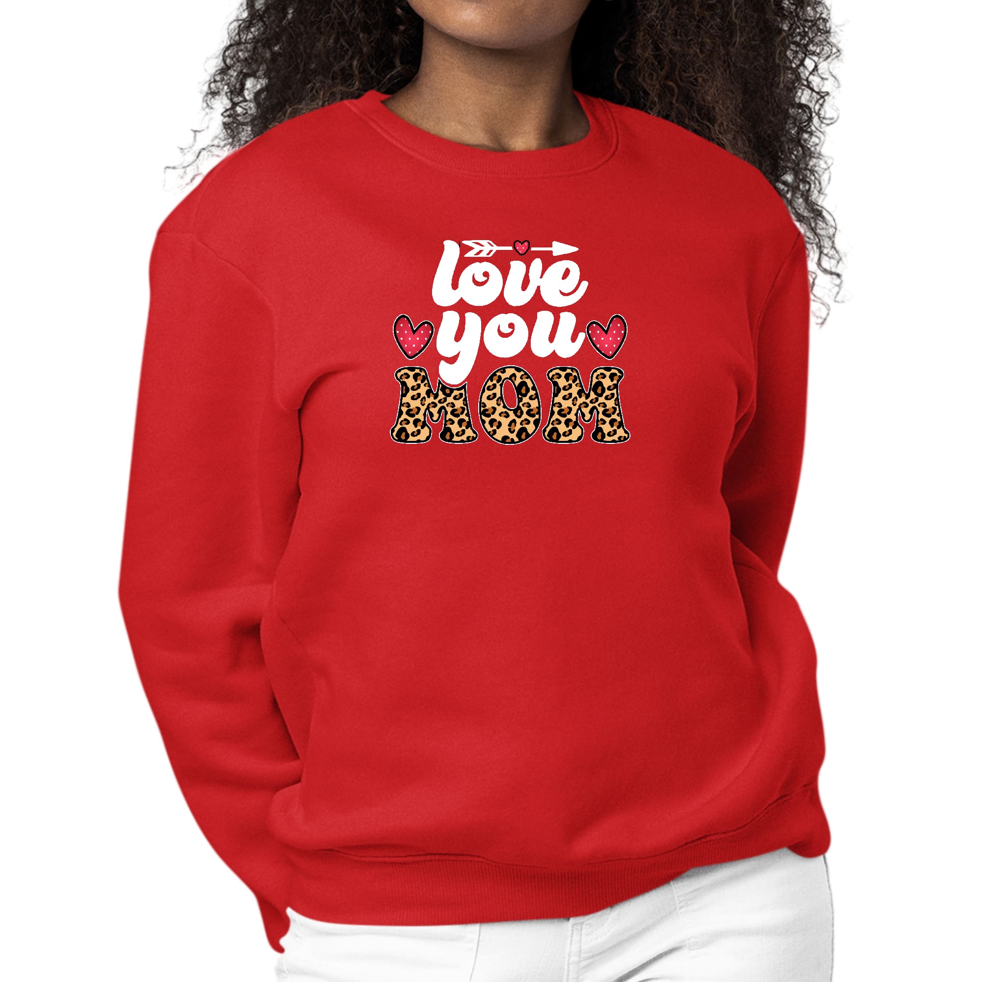 Womens Graphic Sweatshirt Love you Mom Leopard Print-1