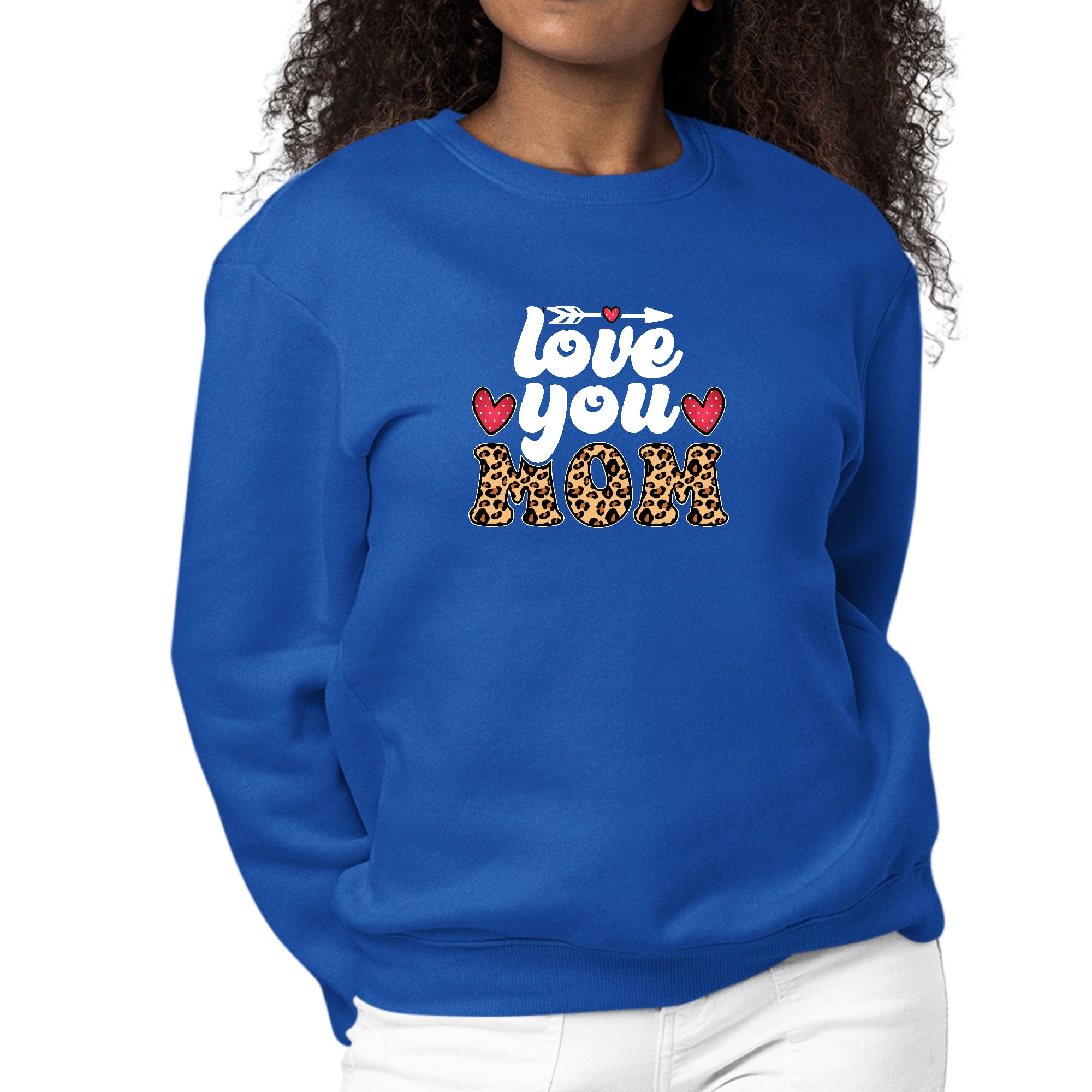 Womens Graphic Sweatshirt Love you Mom Leopard Print-3