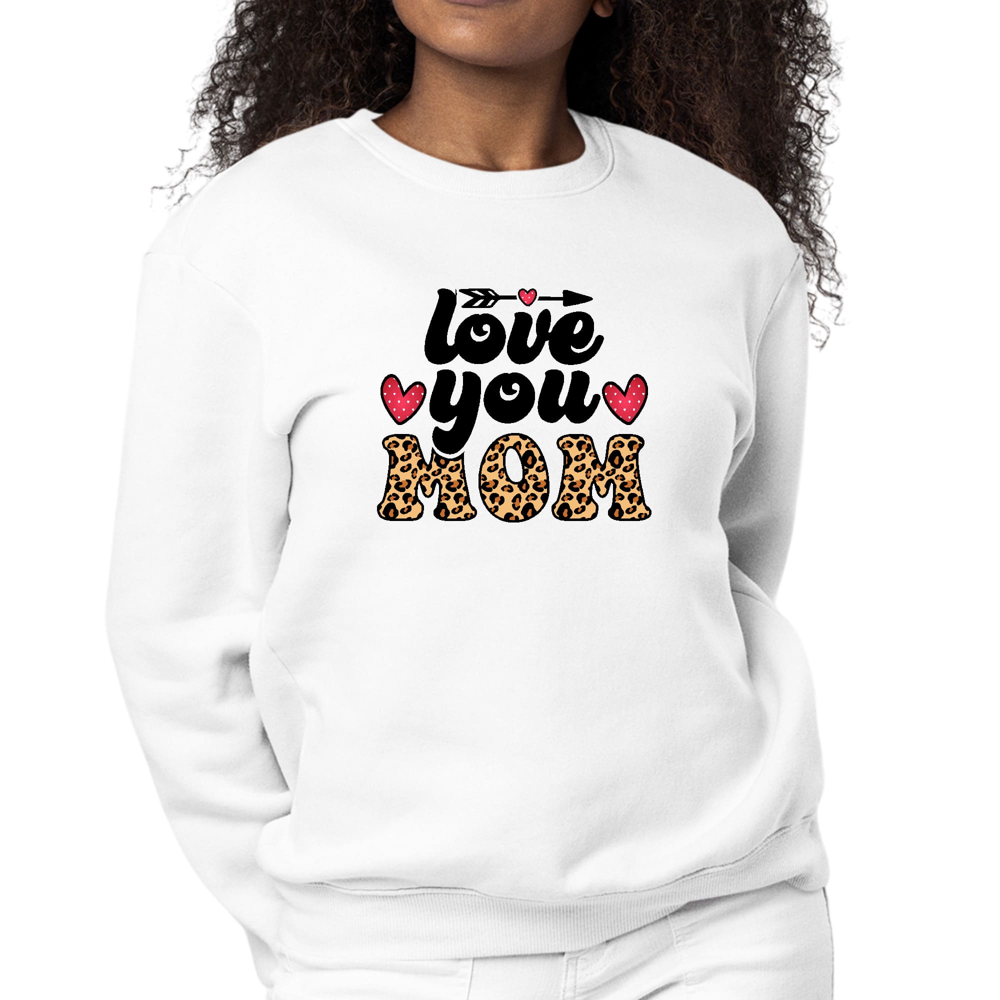 Womens Graphic Sweatshirt Love you Mom Leopard Print-0