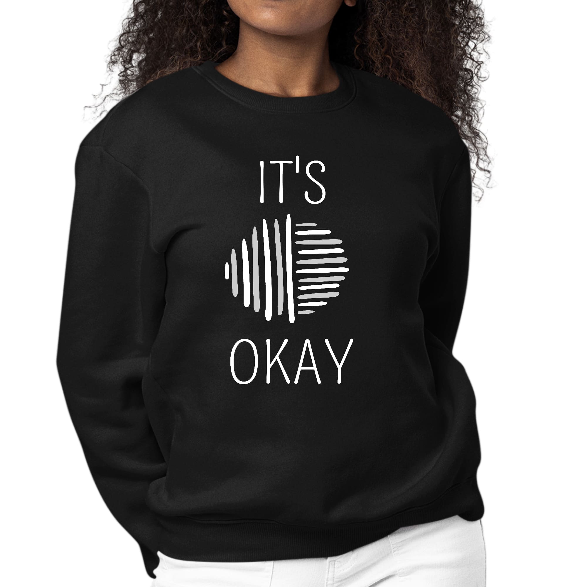 Womens Graphic Sweatshirt Say It Soul, Its Okay, Grey And White Line-0