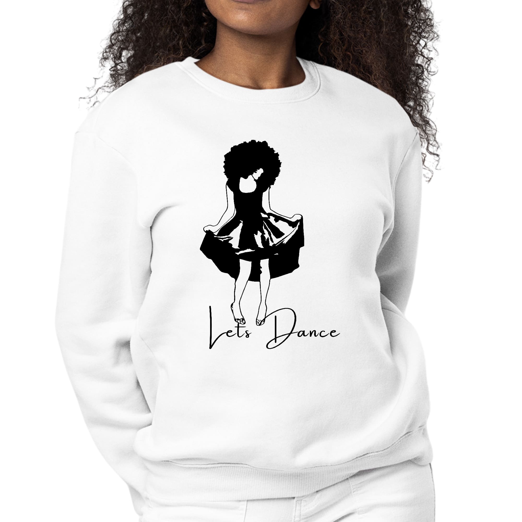 Womens Graphic Sweatshirt Say it Soul, Lets Dance Black Line Art Print-0