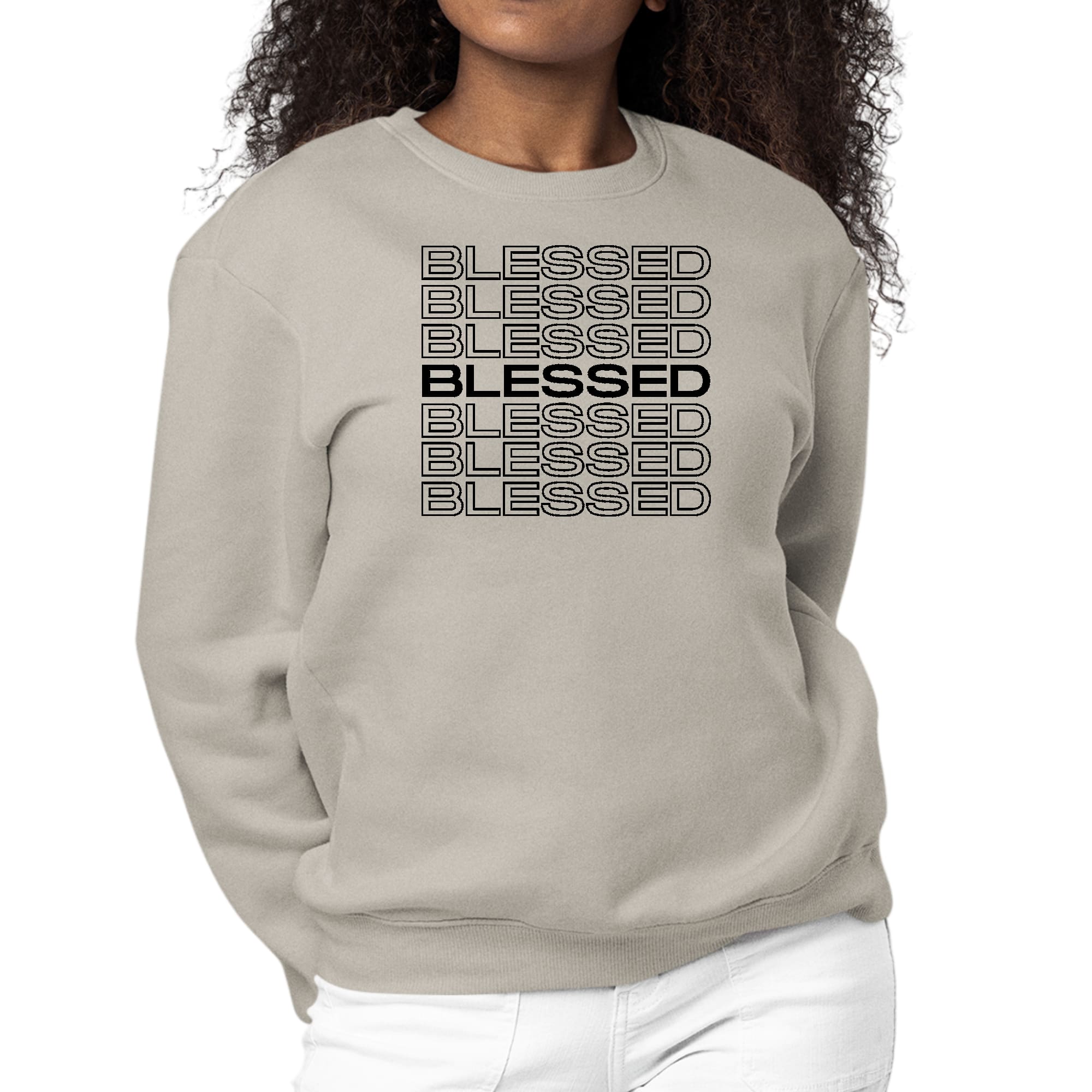 Womens Graphic Sweatshirt Stacked Blessed Print-4