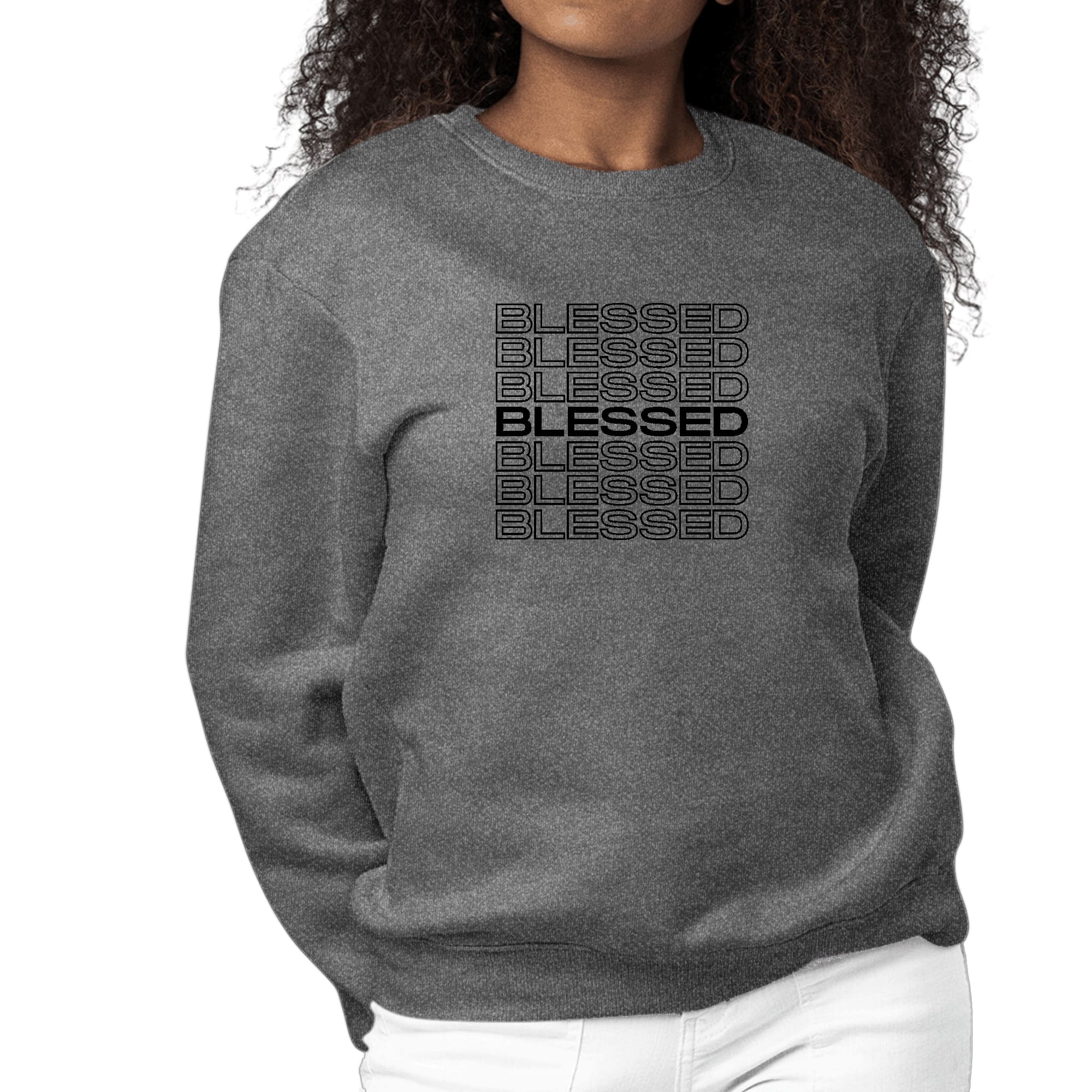 Womens Graphic Sweatshirt Stacked Blessed Print-6