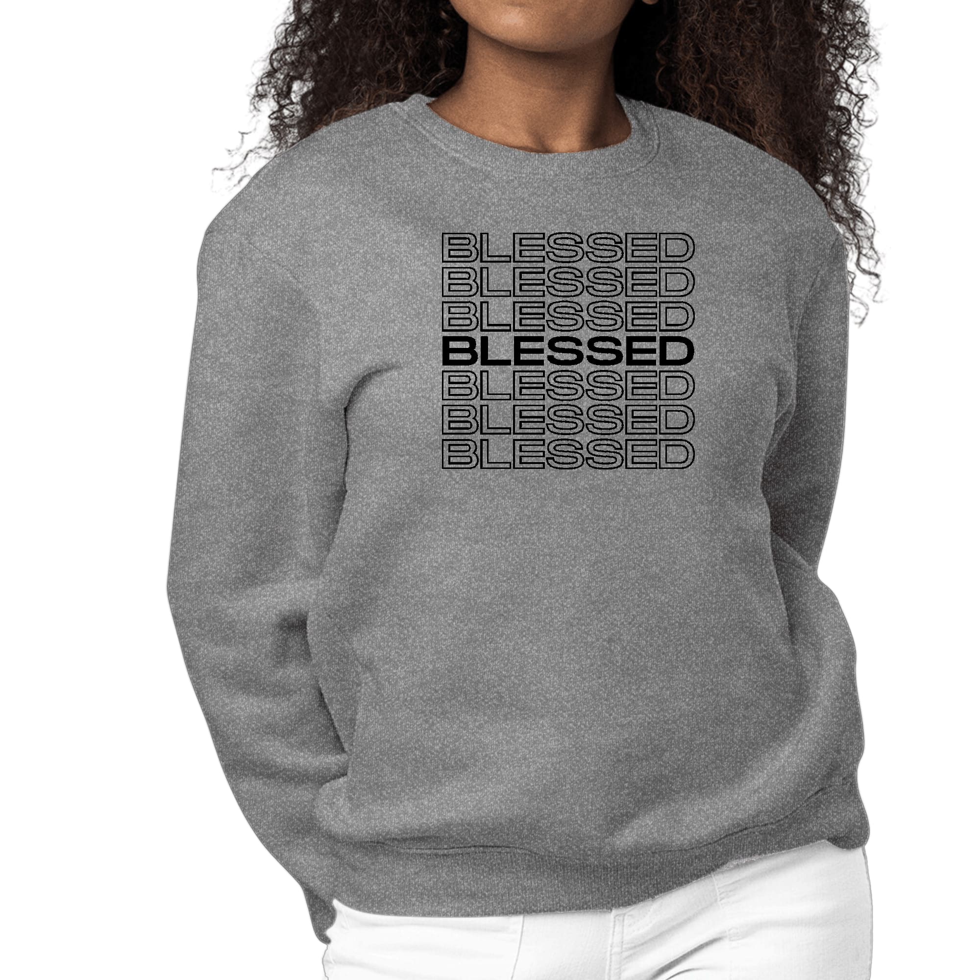 Womens Graphic Sweatshirt Stacked Blessed Print-7