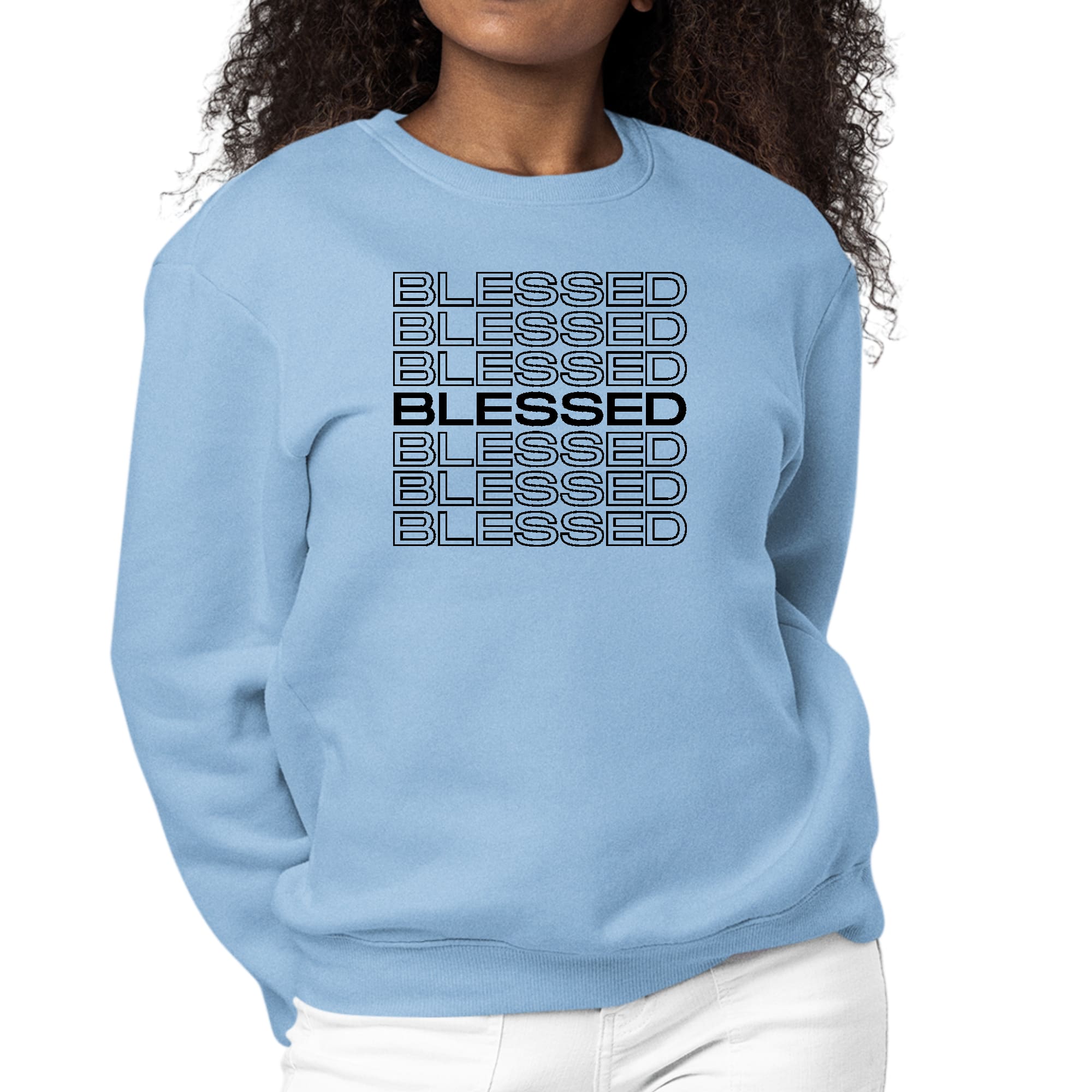 Womens Graphic Sweatshirt Stacked Blessed Print-5