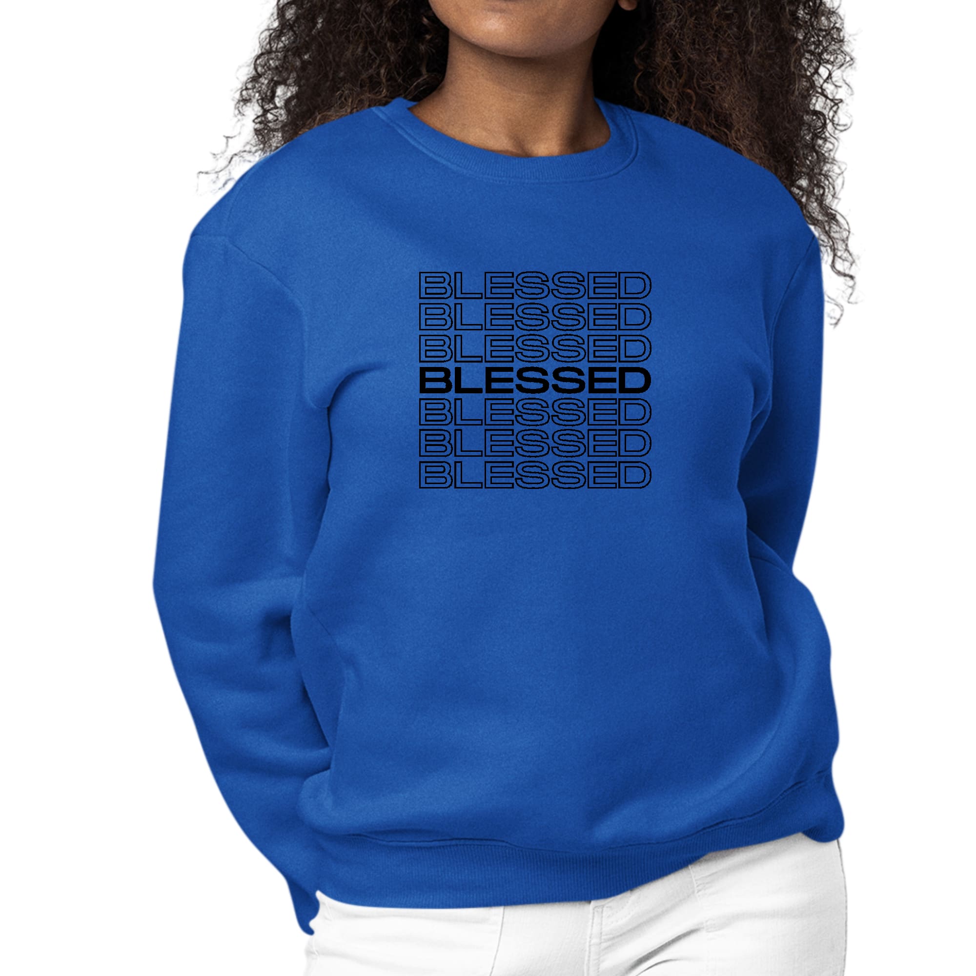 Womens Graphic Sweatshirt Stacked Blessed Print-2