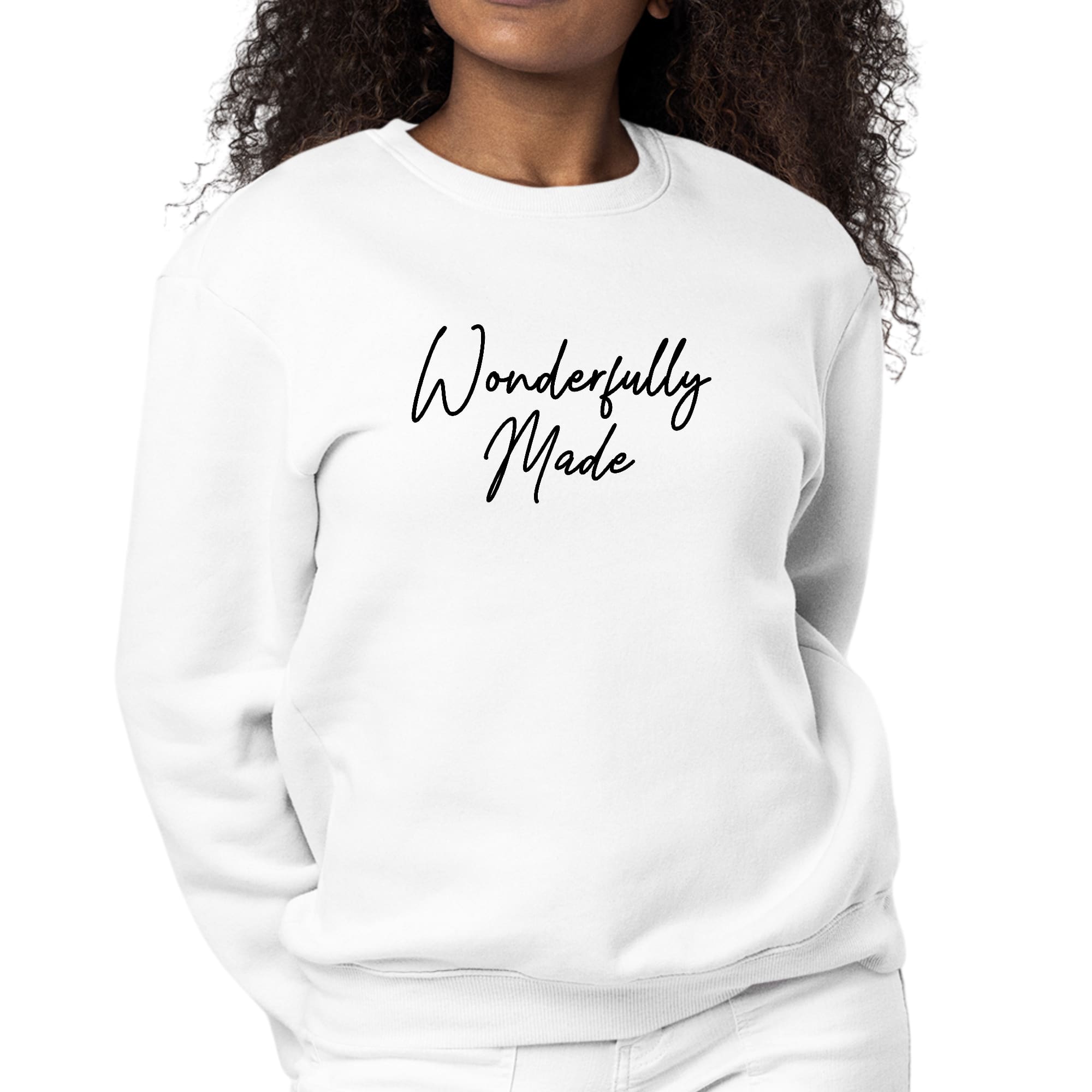 Womens Graphic Sweatshirt Wonderfully Made Black Illustration-0