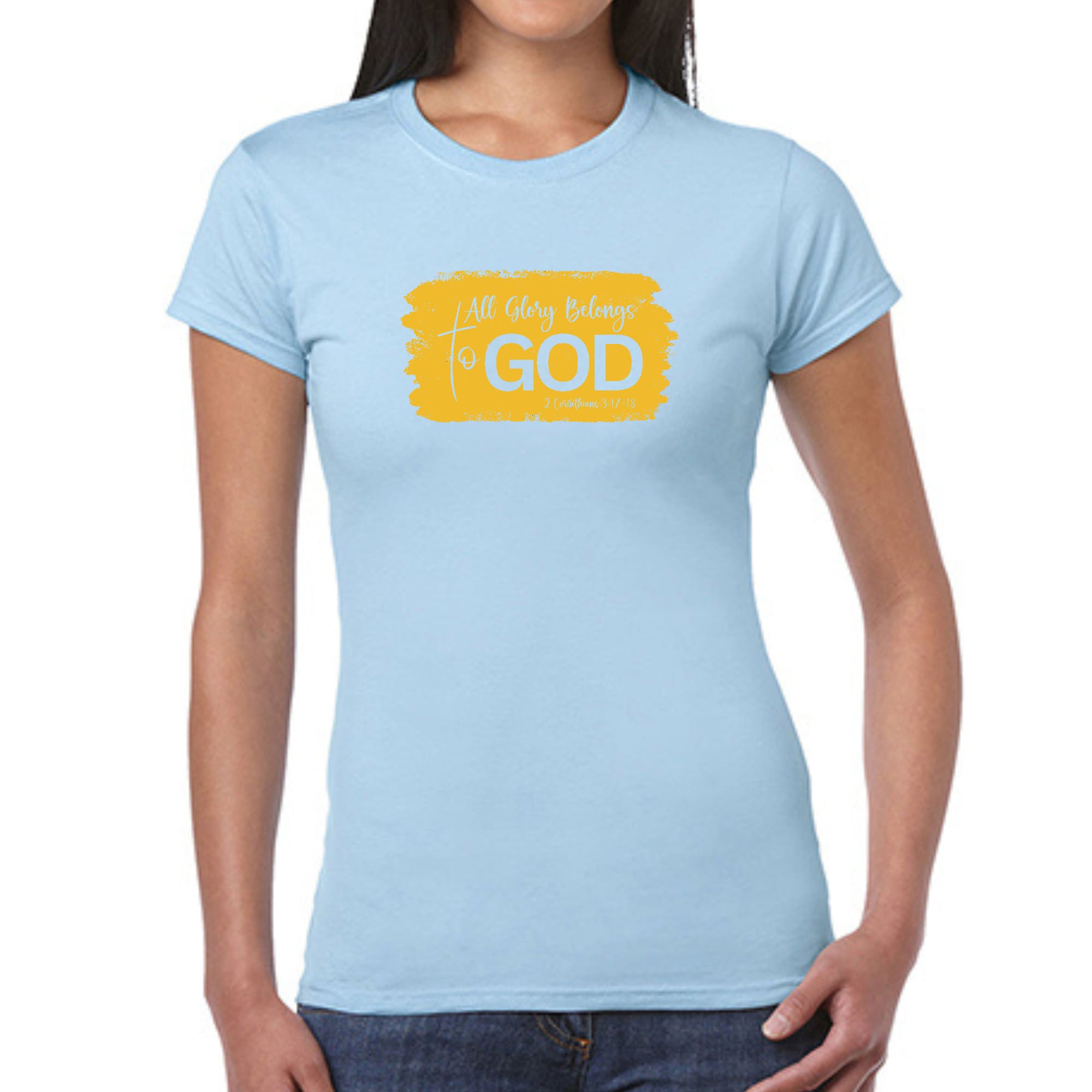 Womens Graphic T-shirt, All Glory Belongs to God, Golden Yellow-5