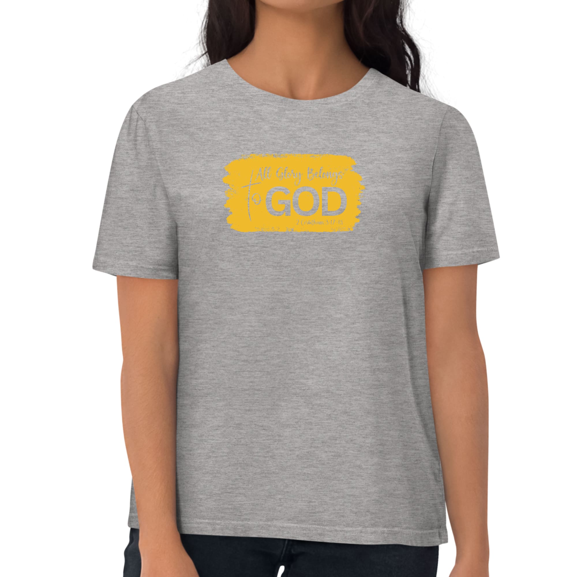 Womens Graphic T-shirt, All Glory Belongs to God, Golden Yellow-6