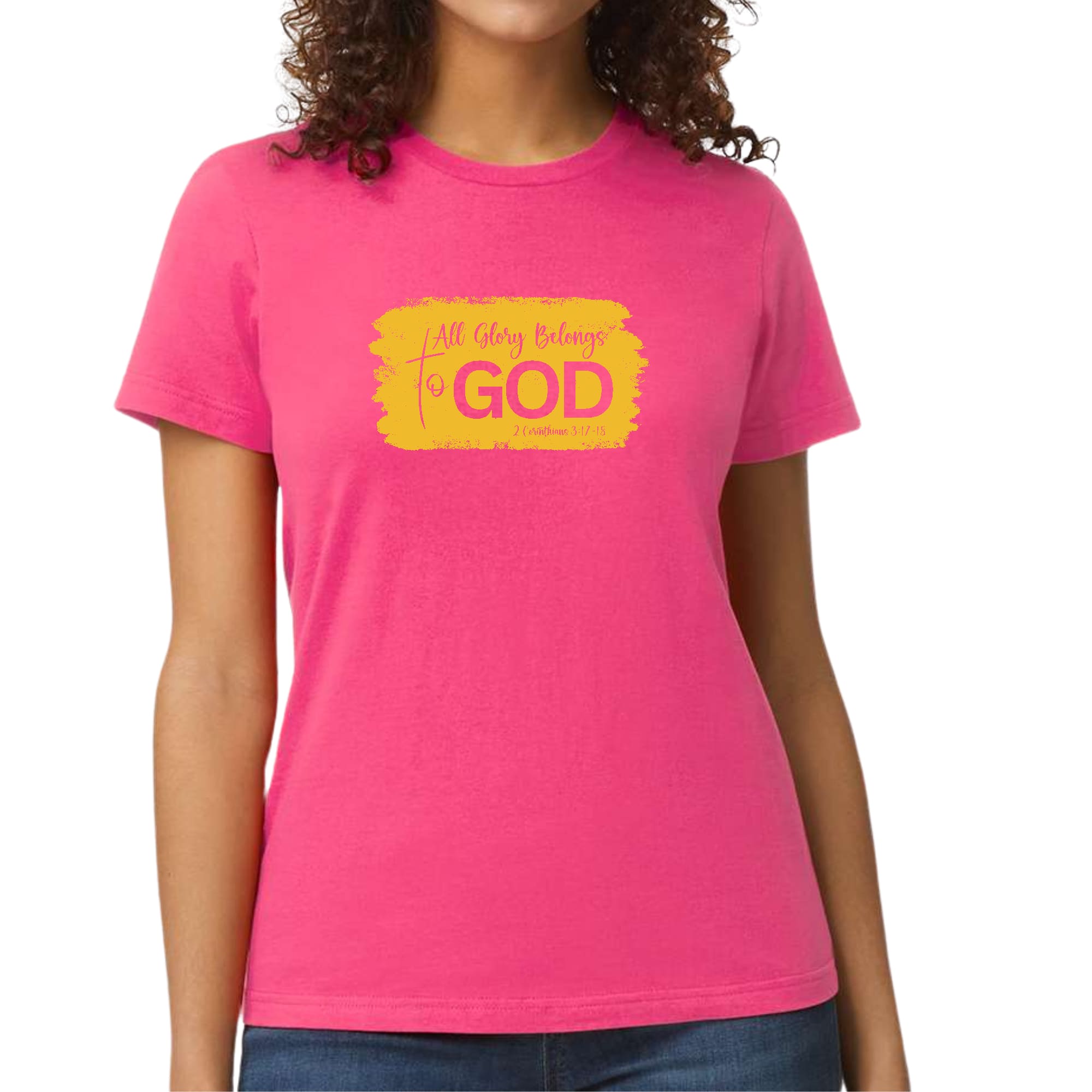 Womens Graphic T-shirt, All Glory Belongs to God, Golden Yellow-4