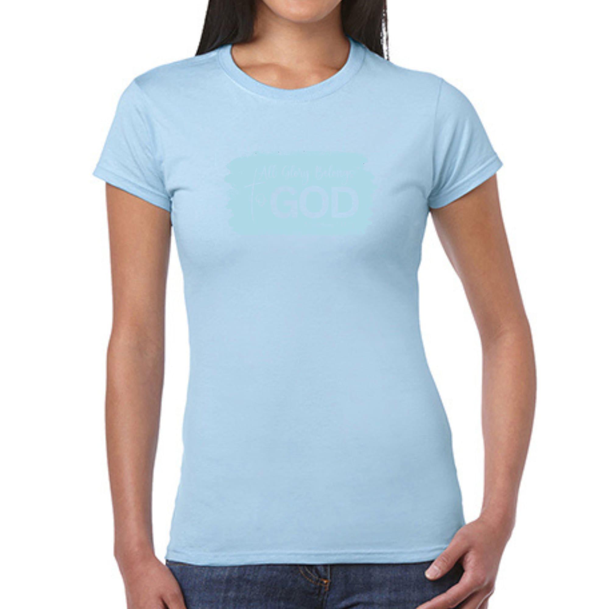 Womens Graphic T-shirt, All Glory Belongs to God, Light Blue-5