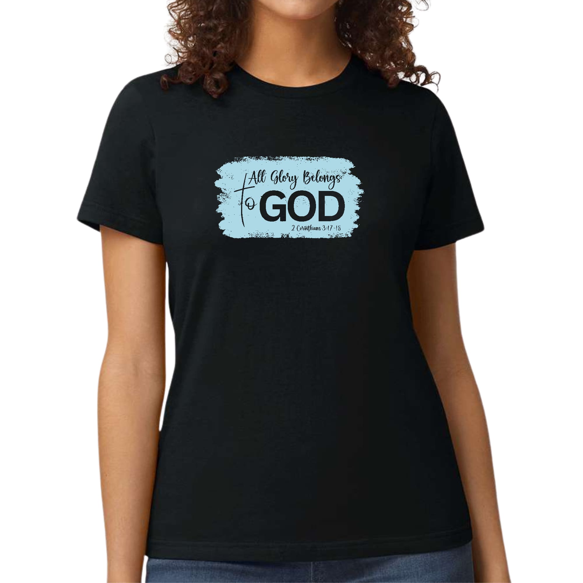 Womens Graphic T-shirt, All Glory Belongs to God, Light Blue-0