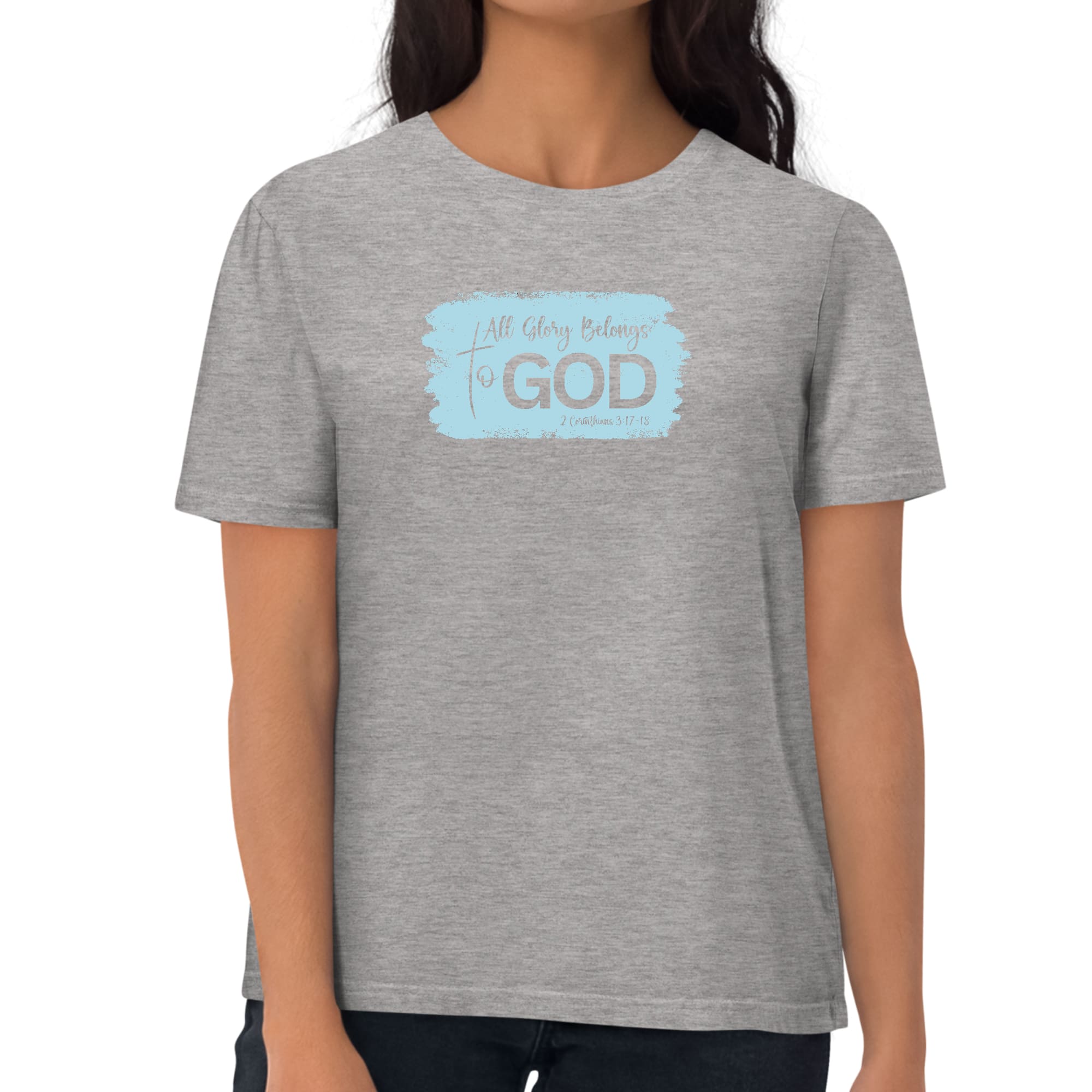 Womens Graphic T-shirt, All Glory Belongs to God, Light Blue-6