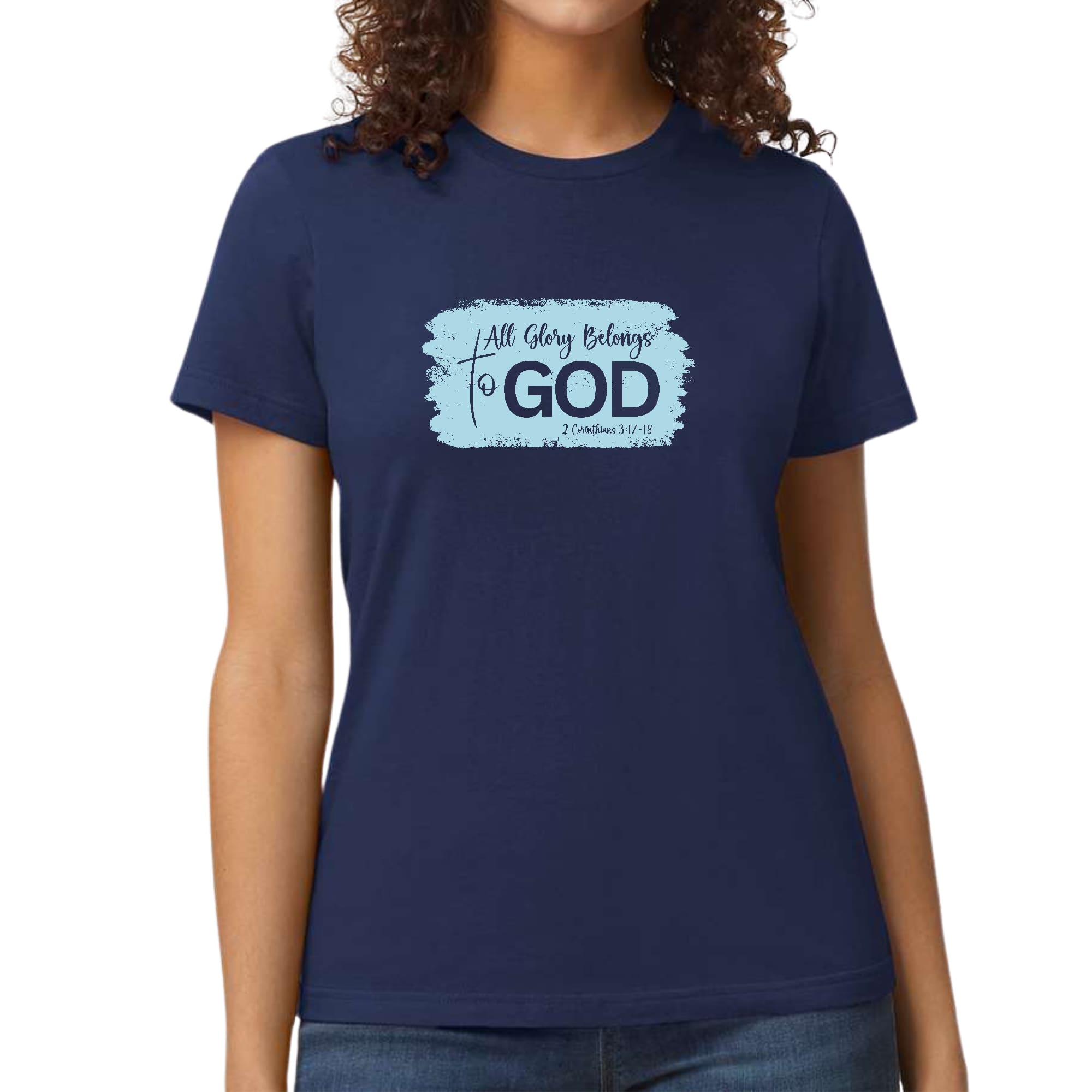 Womens Graphic T-shirt, All Glory Belongs to God, Light Blue-1