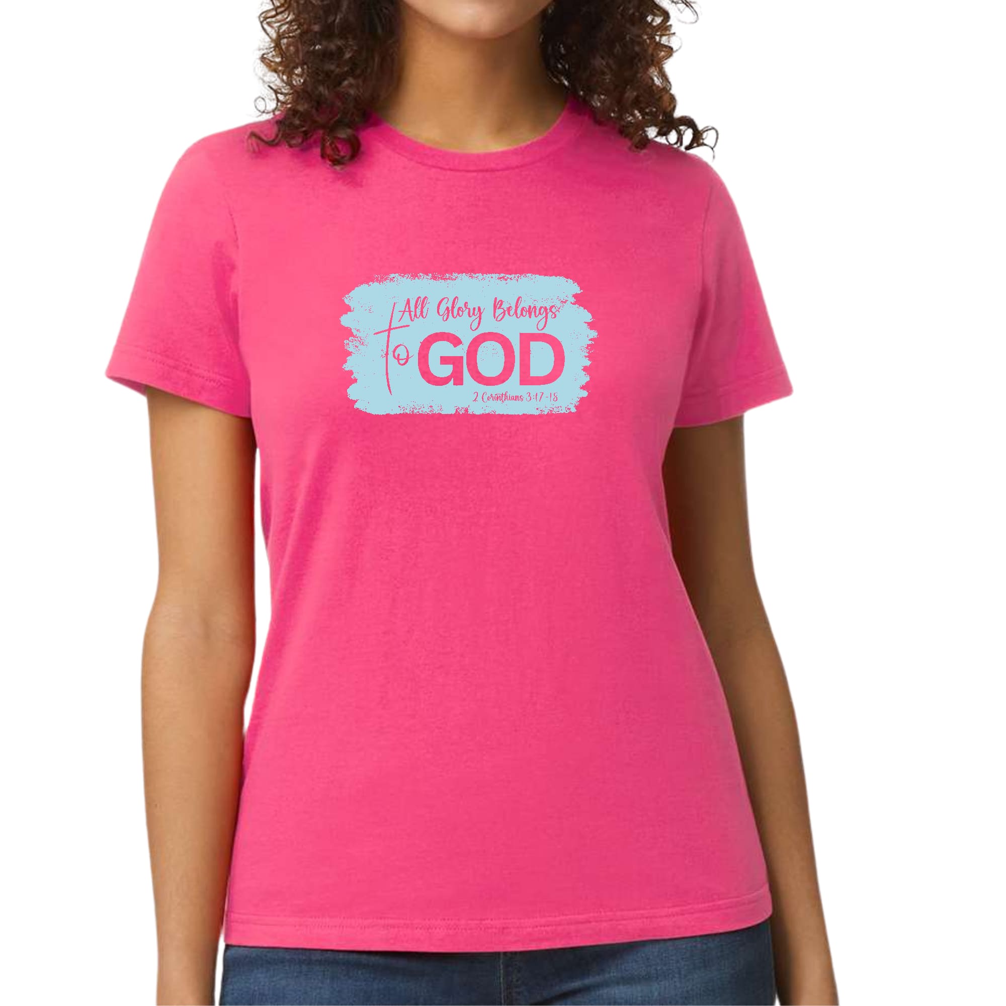 Womens Graphic T-shirt, All Glory Belongs to God, Light Blue-4