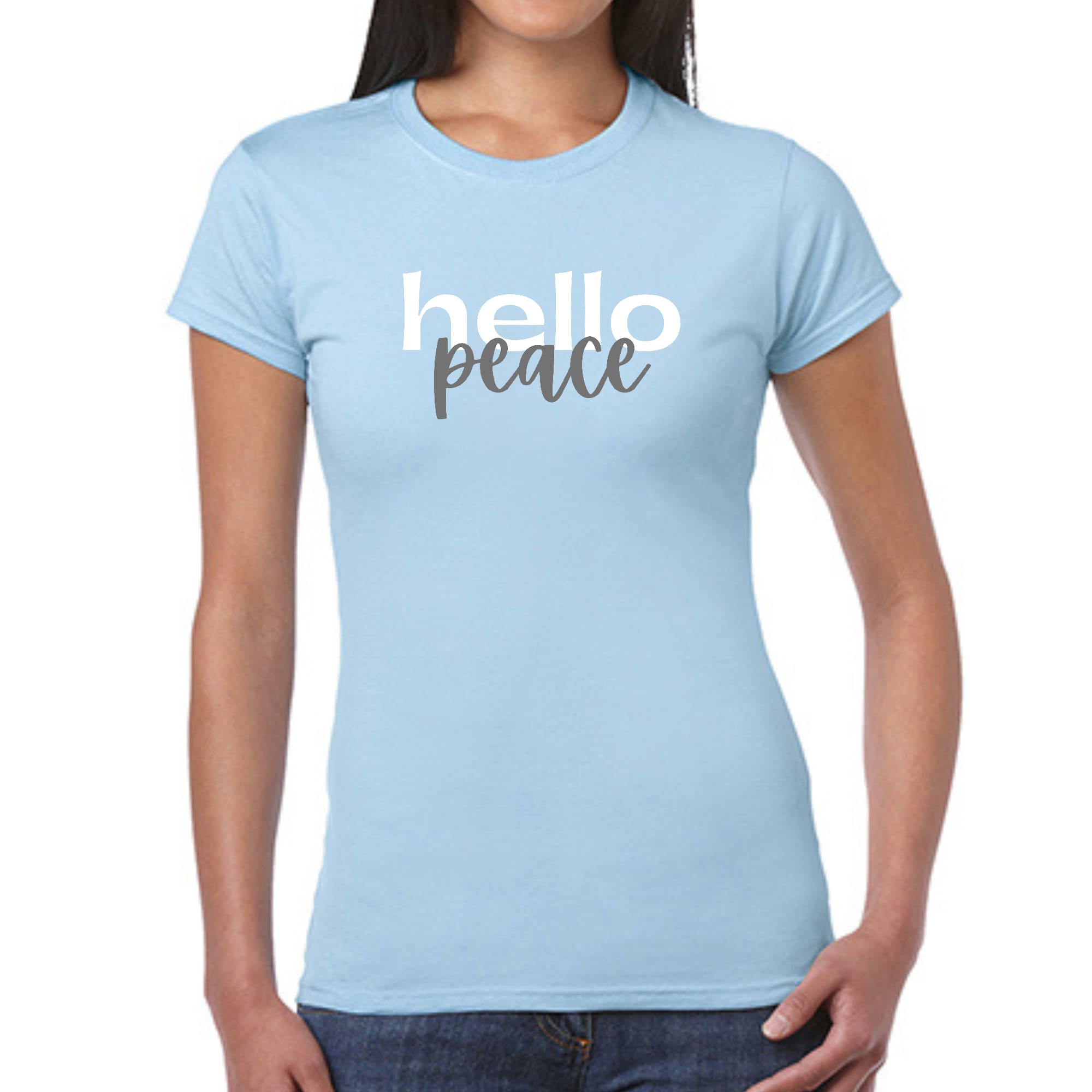 Womens Graphic T-shirt, Hello Peace White and Gray-5