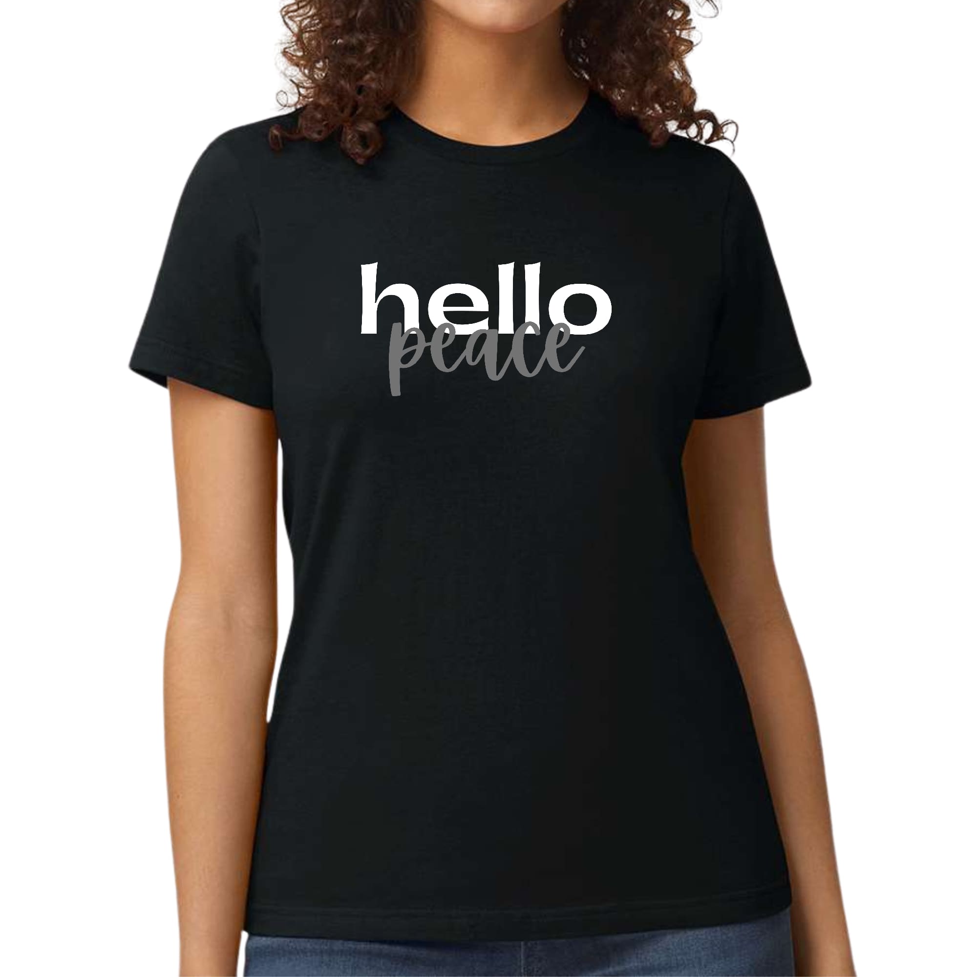 Womens Graphic T-shirt, Hello Peace White and Gray-0