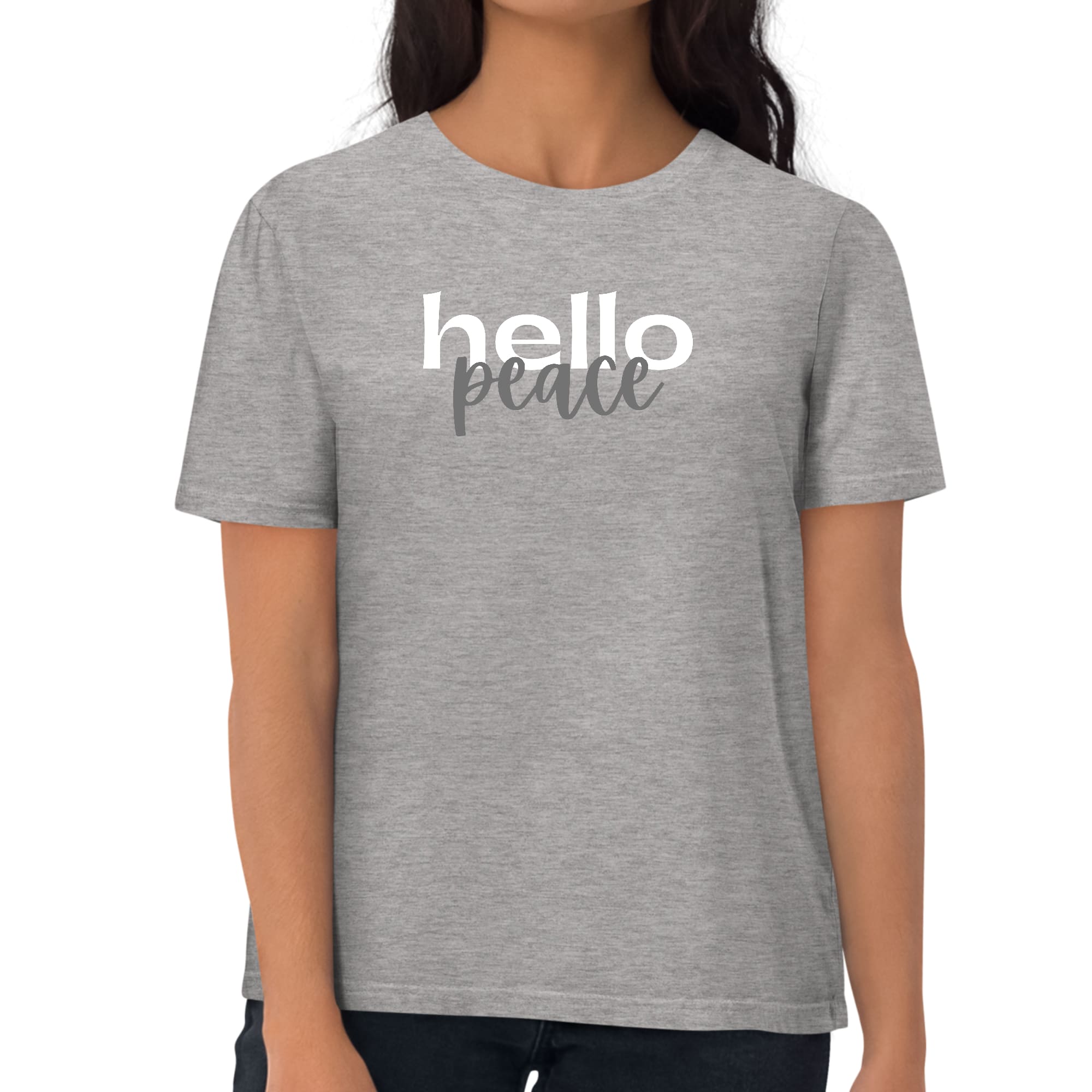 Womens Graphic T-shirt, Hello Peace White and Gray-6