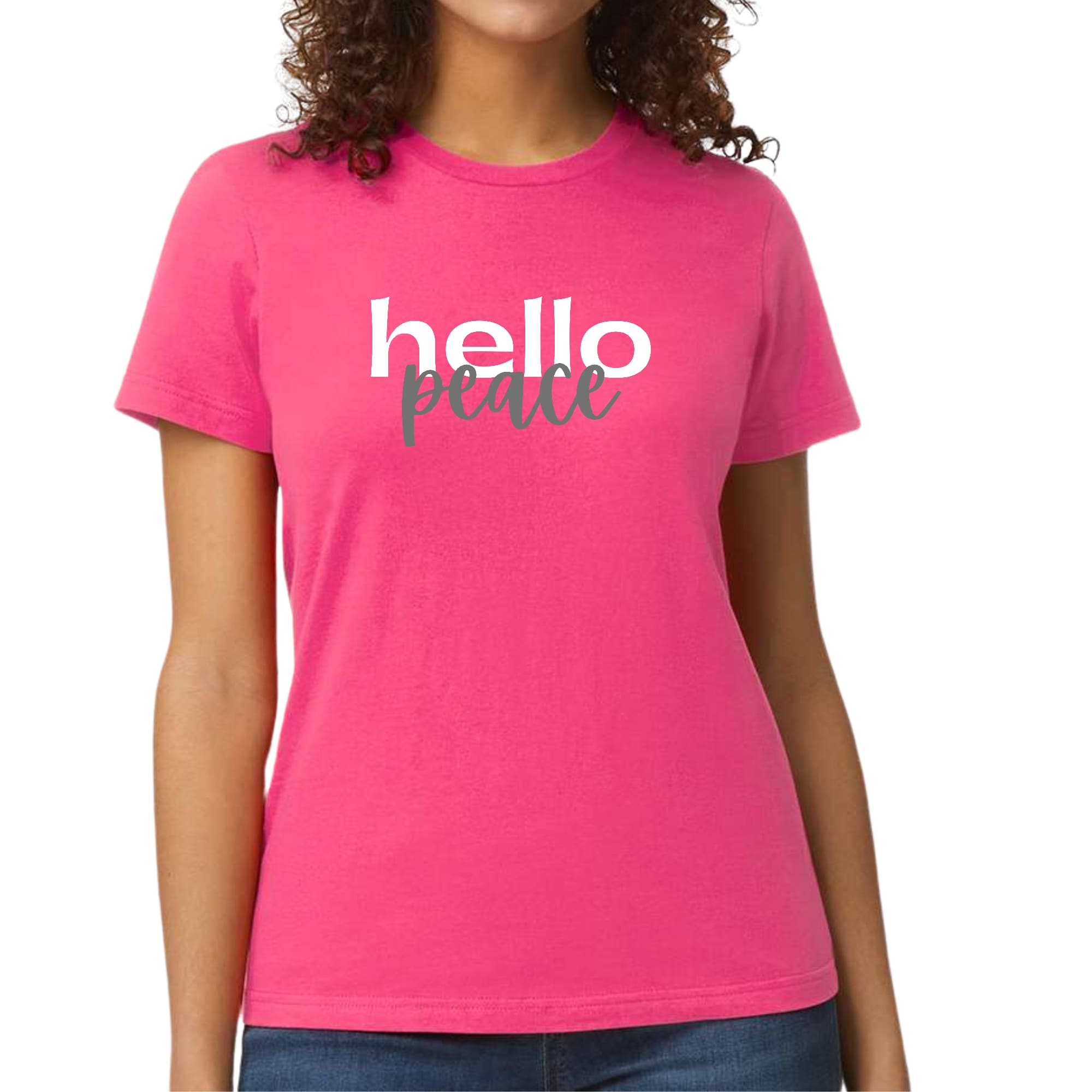 Womens Graphic T-shirt, Hello Peace White and Gray-4