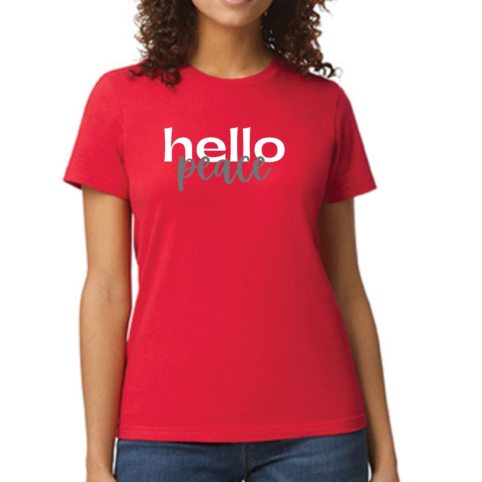 Womens Graphic T-shirt, Hello Peace White and Gray-2