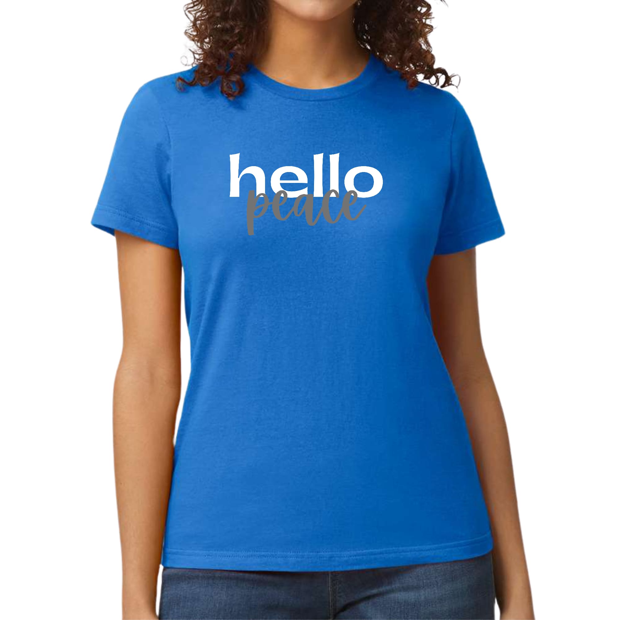 Womens Graphic T-shirt, Hello Peace White and Gray-3