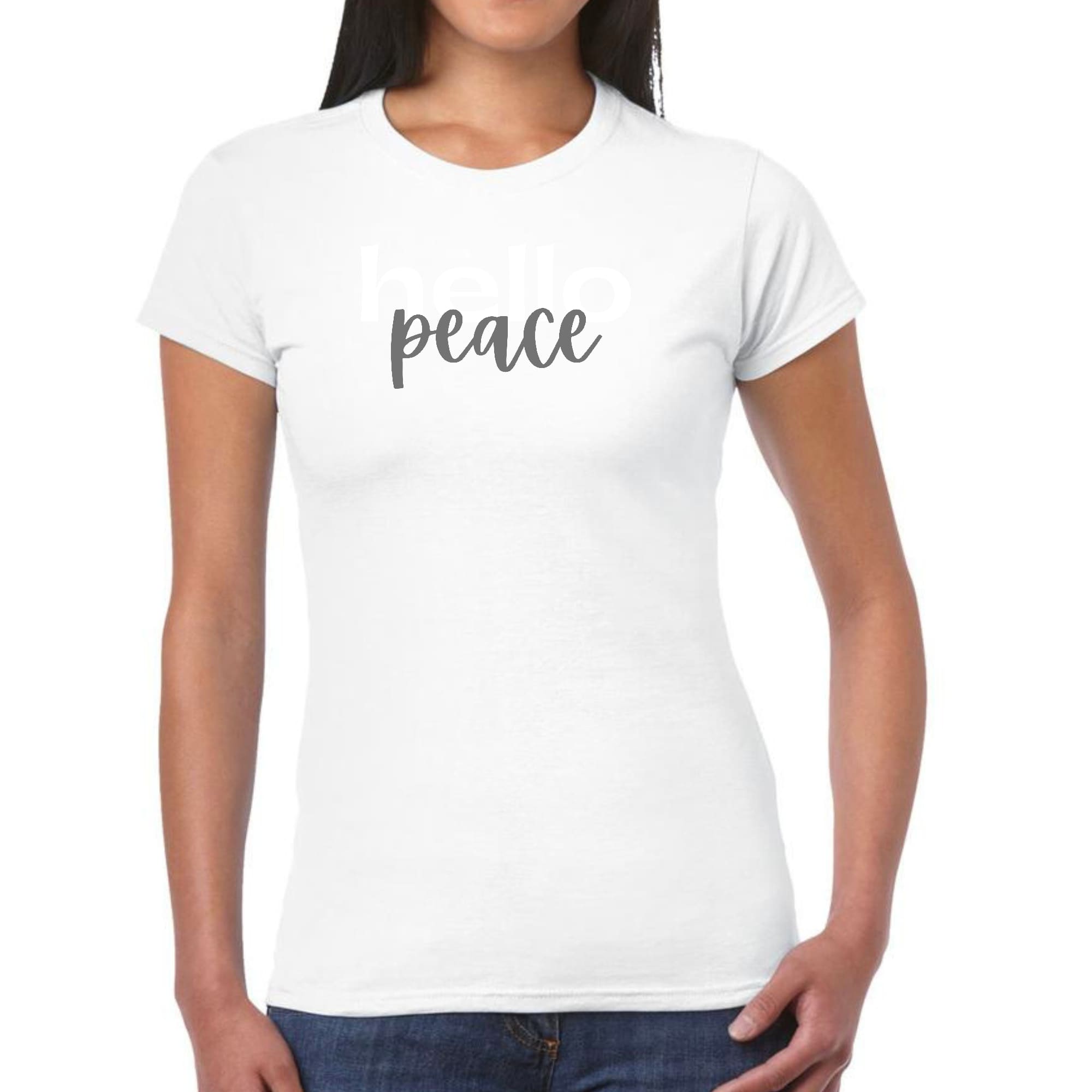 Womens Graphic T-shirt, Hello Peace White and Gray-7