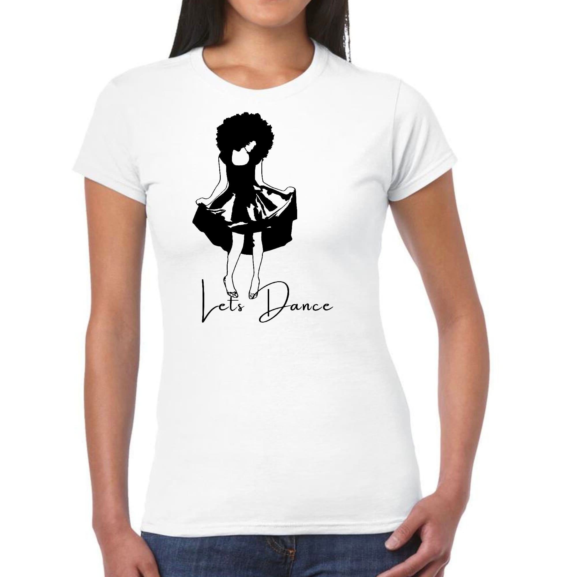 Womens Graphic T-shirt Say it Soul, Lets Dance Black Line Art Print-0